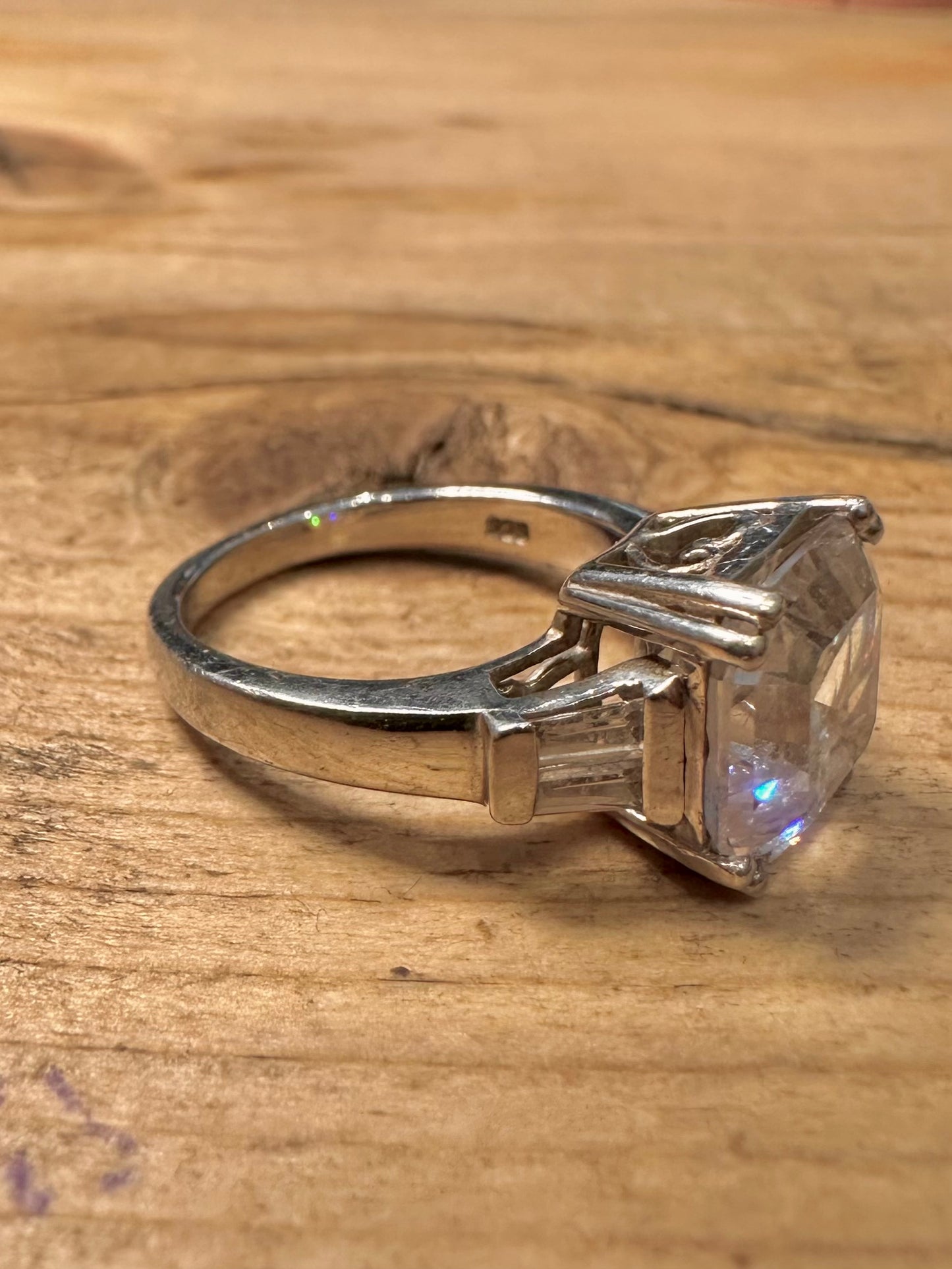 Vintage Square CZ Heart 925 Silver Size M1/2 Ring