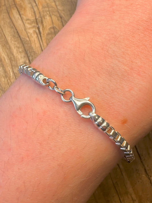 Box and Bar Chain 925 Sterling Silver 7.5 inch Bracelet