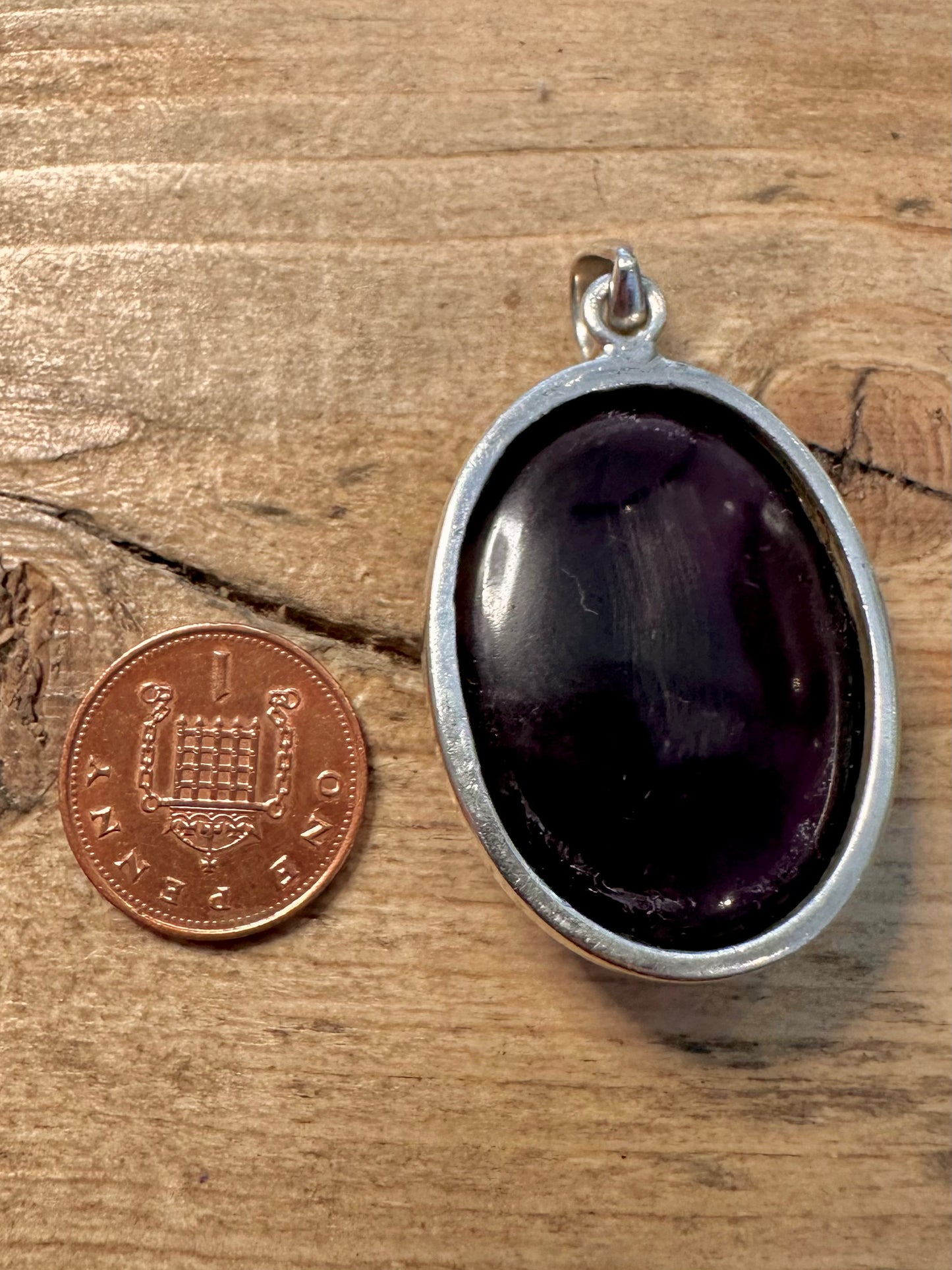 Vintage Large Oval Amethyst 925 Silver Pendant