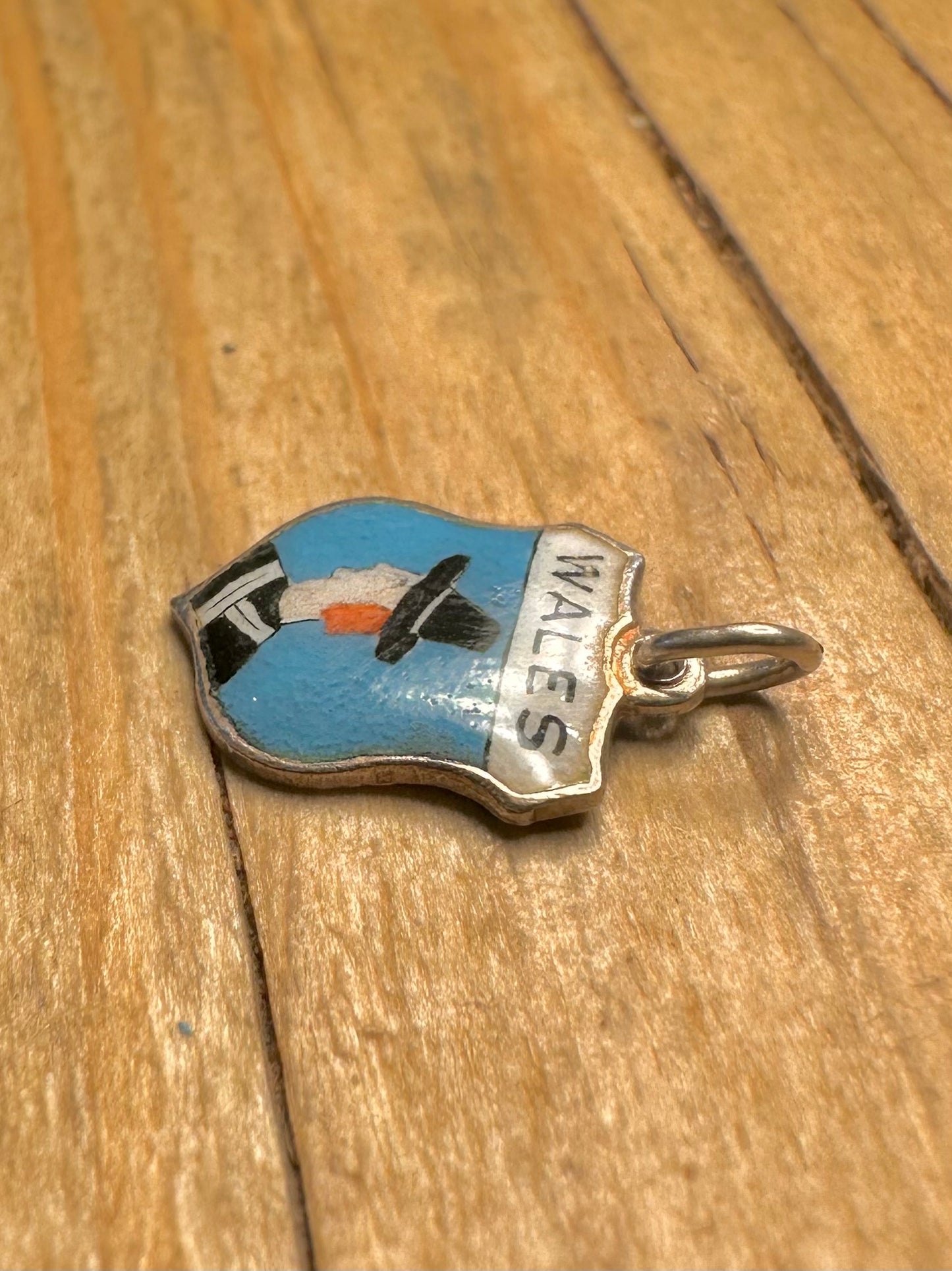 Vintage Wales Enamel Crest 925 Sterling Silver Pendant