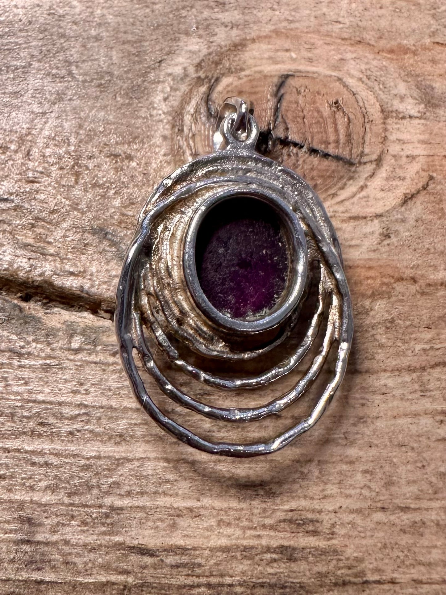 Abstract Amethyst Textured 925 Silver Pendant