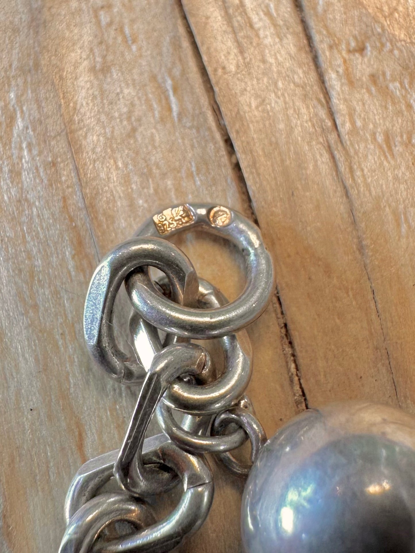 Vintage Cable Chain Ball 925 Silver 7.5 inch Bracelet