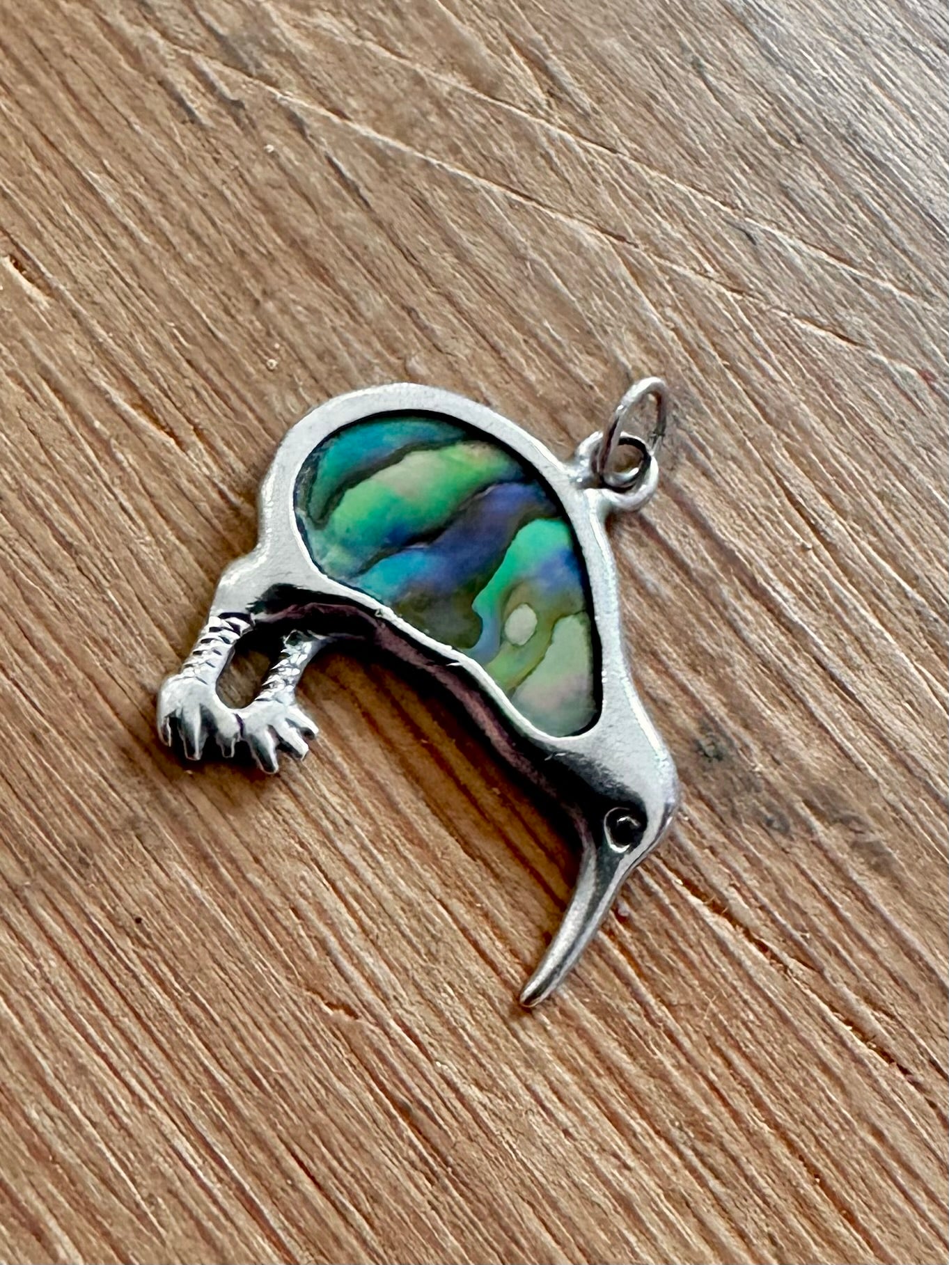 Vintage Abalone Kiwi Bird 925 Silver Pendant