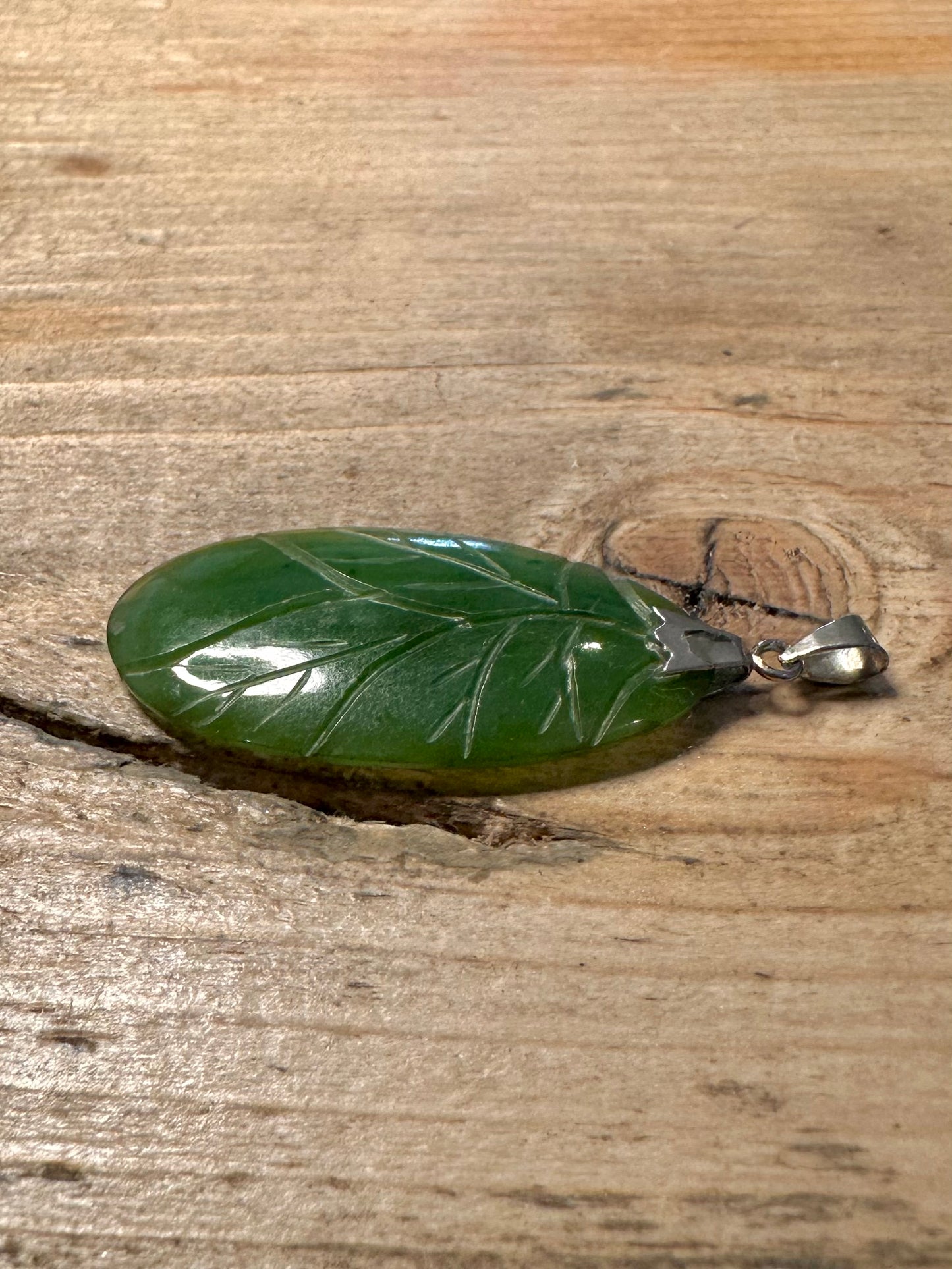 Vintage Jade Leaf 925 Silver Pendant