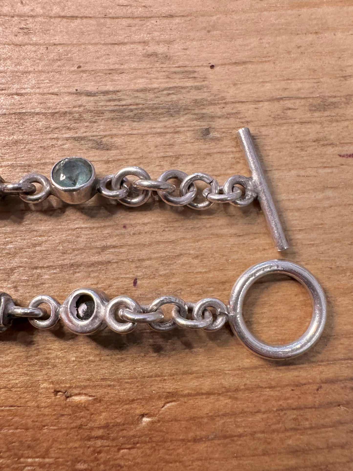 Vintage Blue Topaz Stone Bar Link 925 Silver 7.5 inch Bracelet