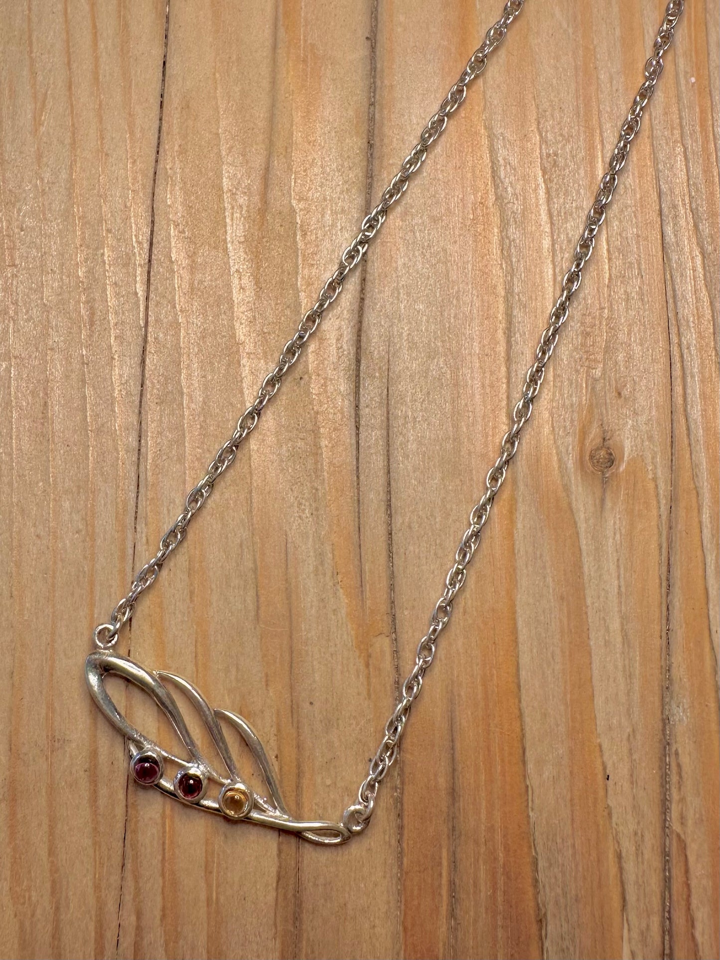 Vintage Leaf and Gemstone Rope Chain 925 Sterling Silver 15.7 inch Necklace