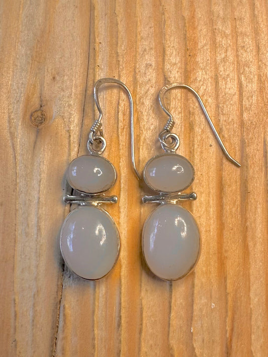 Vintage Chalcedony White 925 Sterling Silver Earrings