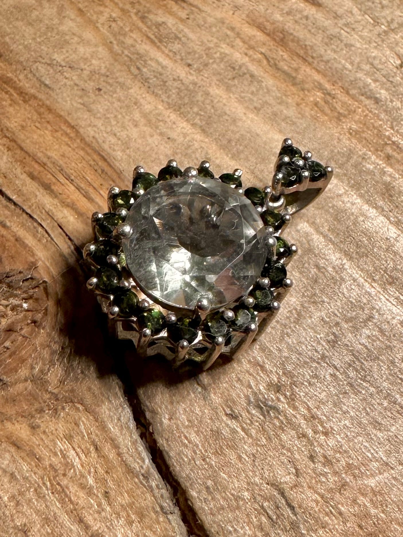 Vintage Quarts and Green Stone 925 Silver Pendant