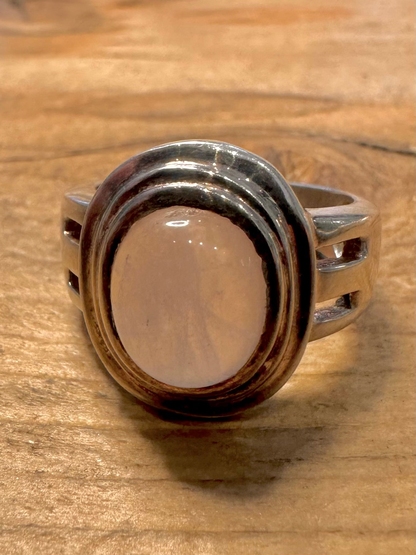 Vintage Rose Quarts Oval 925 Silver Size P Ring