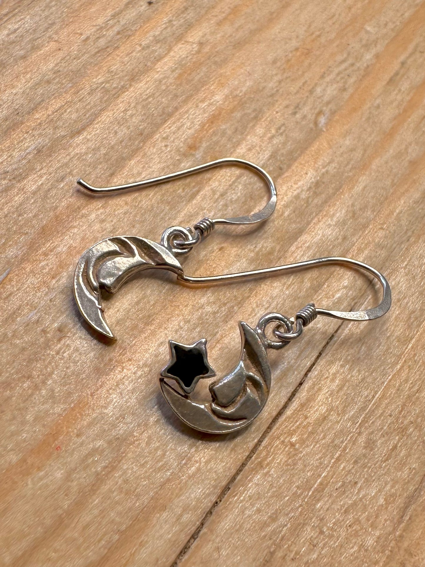 Vintage Moon Dangle 925 Sterling Silver Earrings