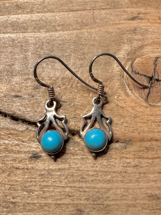 Vintage Turquoise Ornate 925 Silver Earrings
