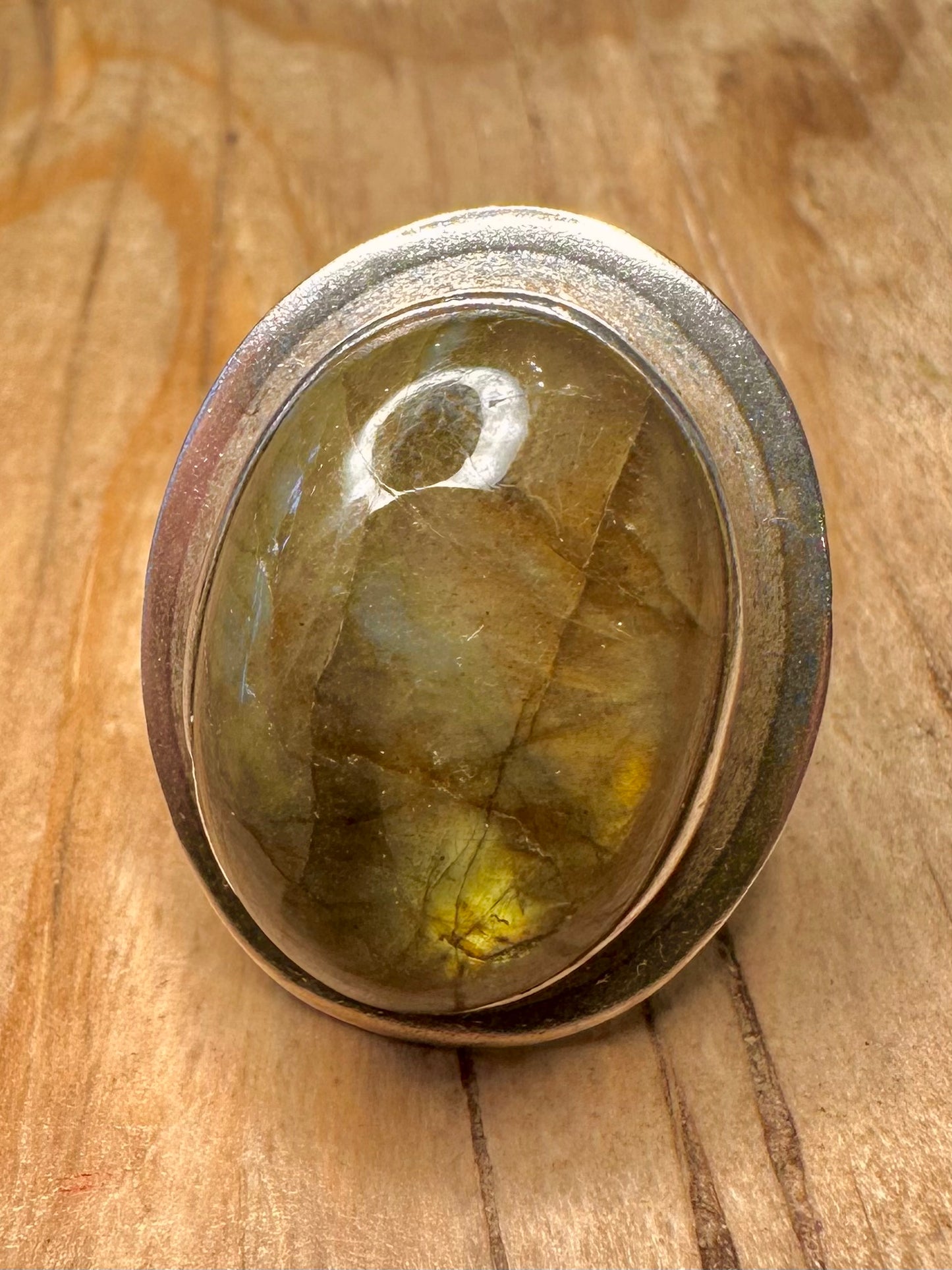 Vintage Labradorite Oval 925 Sterling Silver Size R Ring