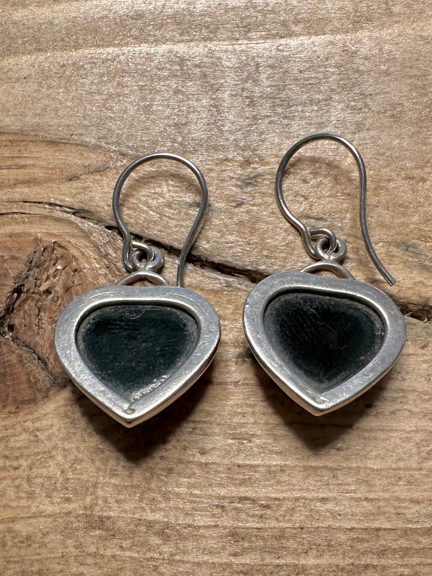 Vintage Green Amber Heart 925 Silver Earrings