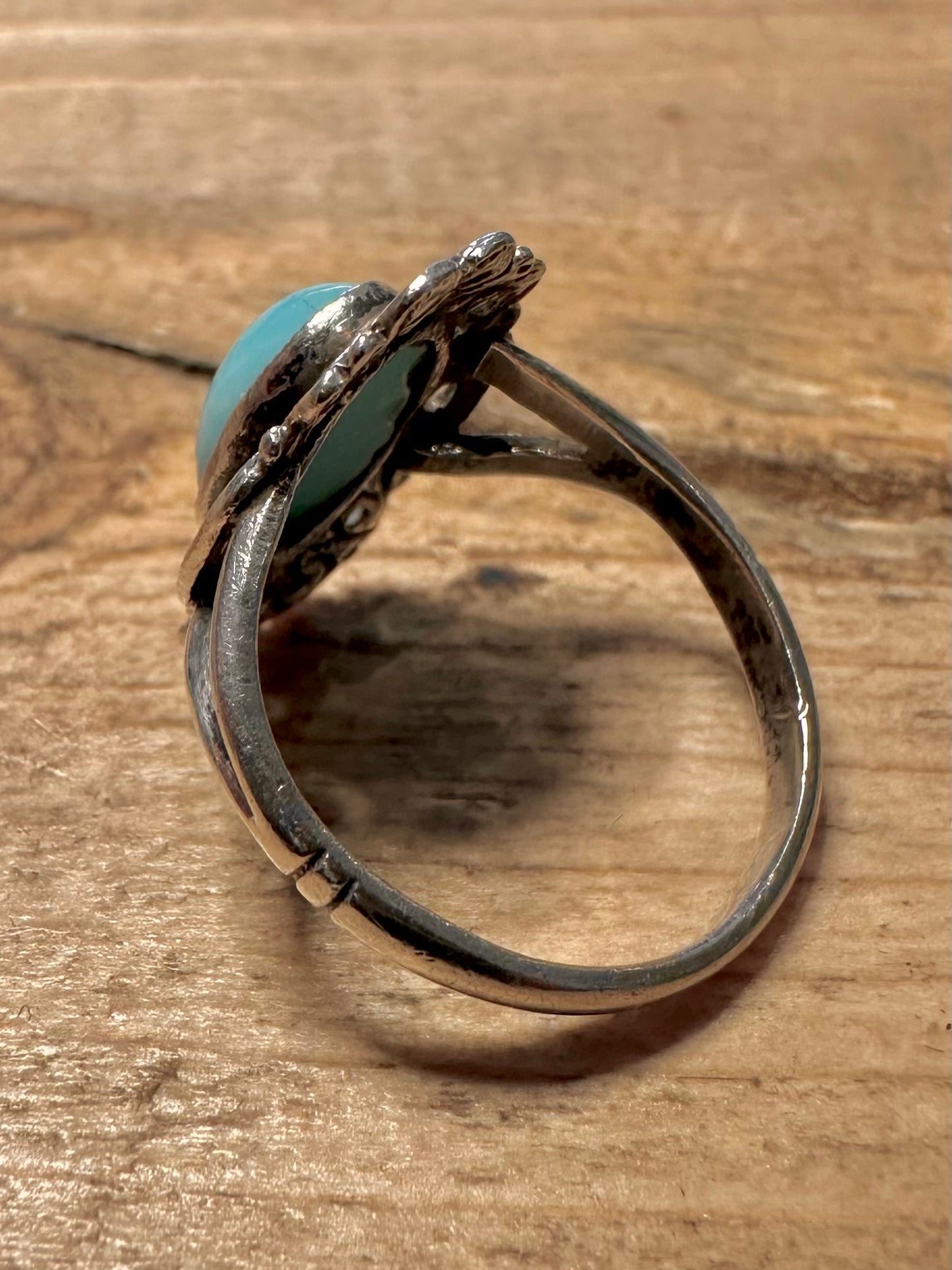 Vintage Ornate Blue Stone 925 Silver Size L Ring