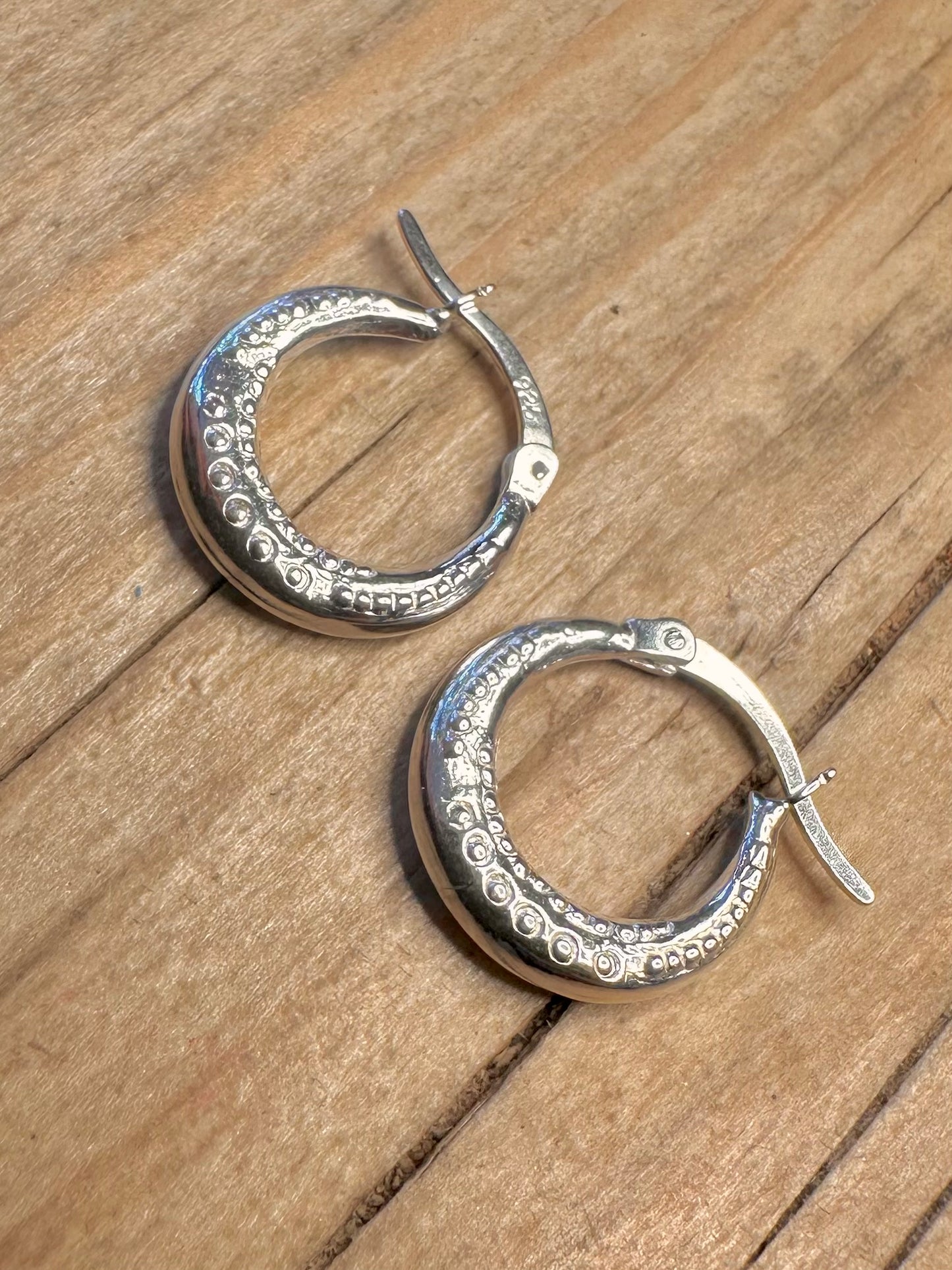 Modern Textured Hoops 925 Sterling Silver Earrings