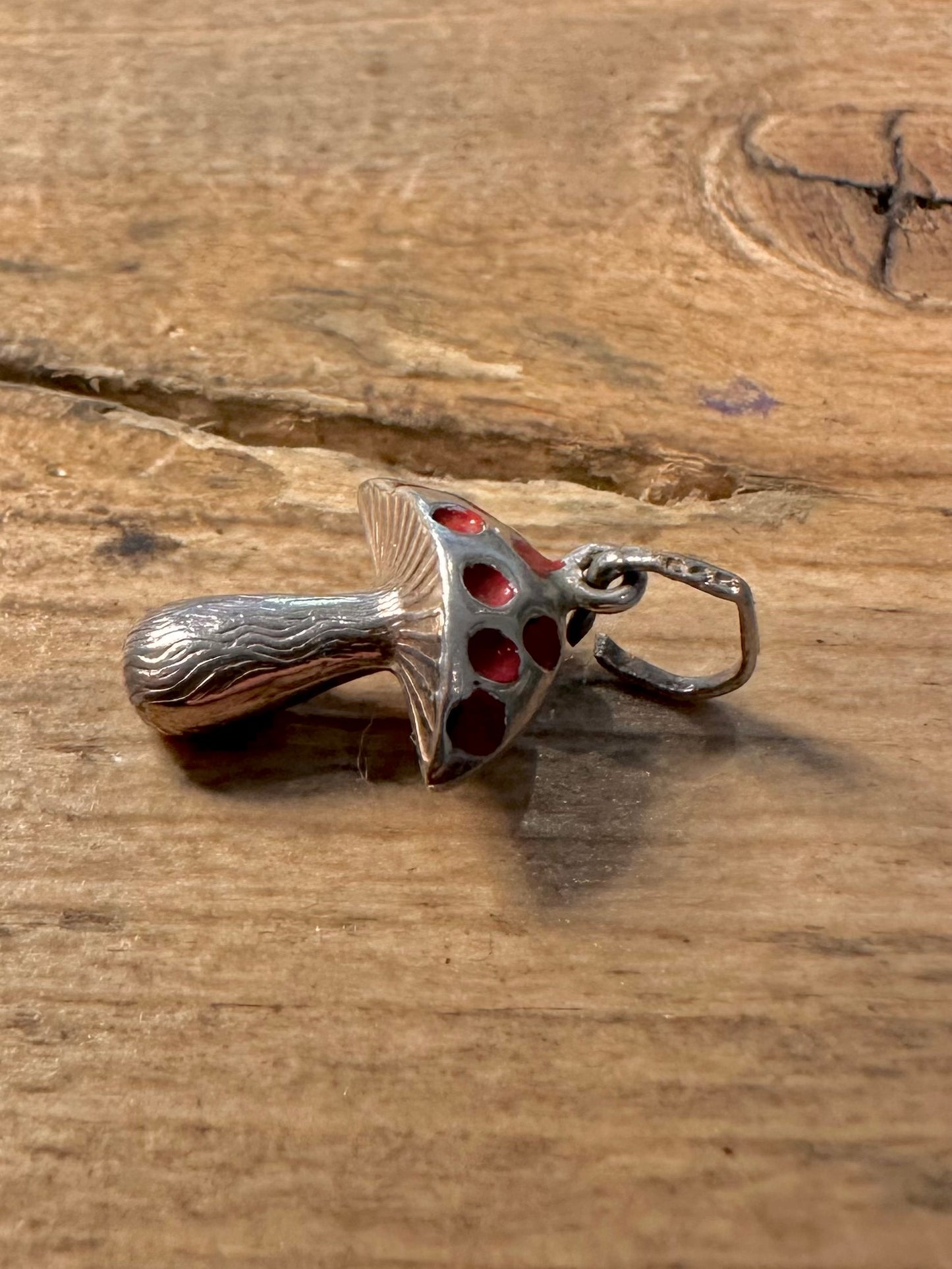 Vintage Mushroom Red Enamel 925 Silver Pendant