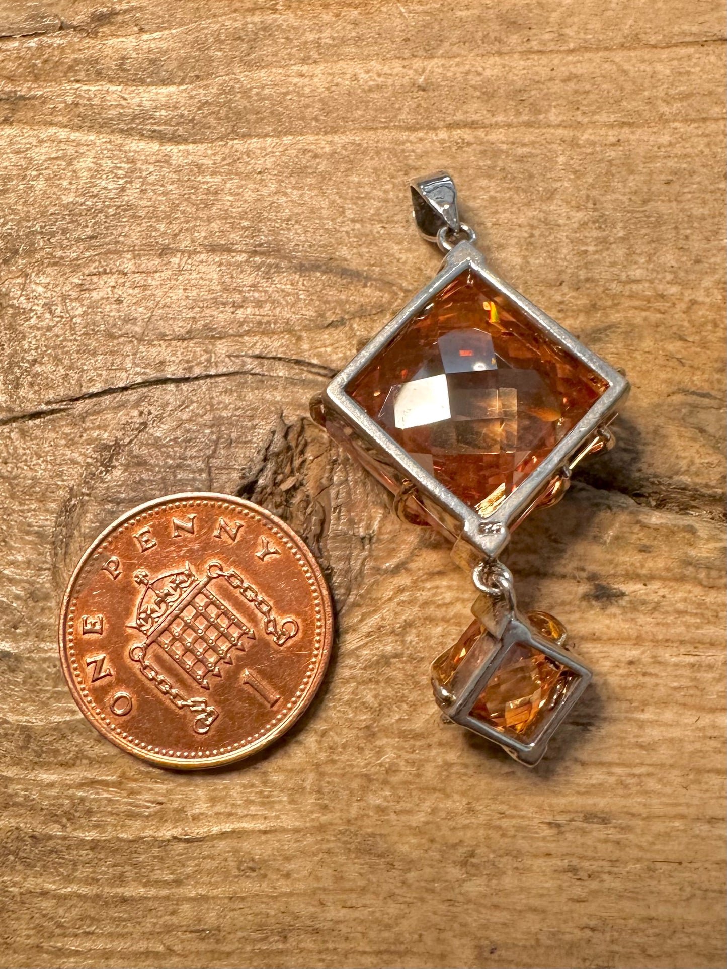 Abstract Faceted Citrine Dangle 925 Silver Pendant