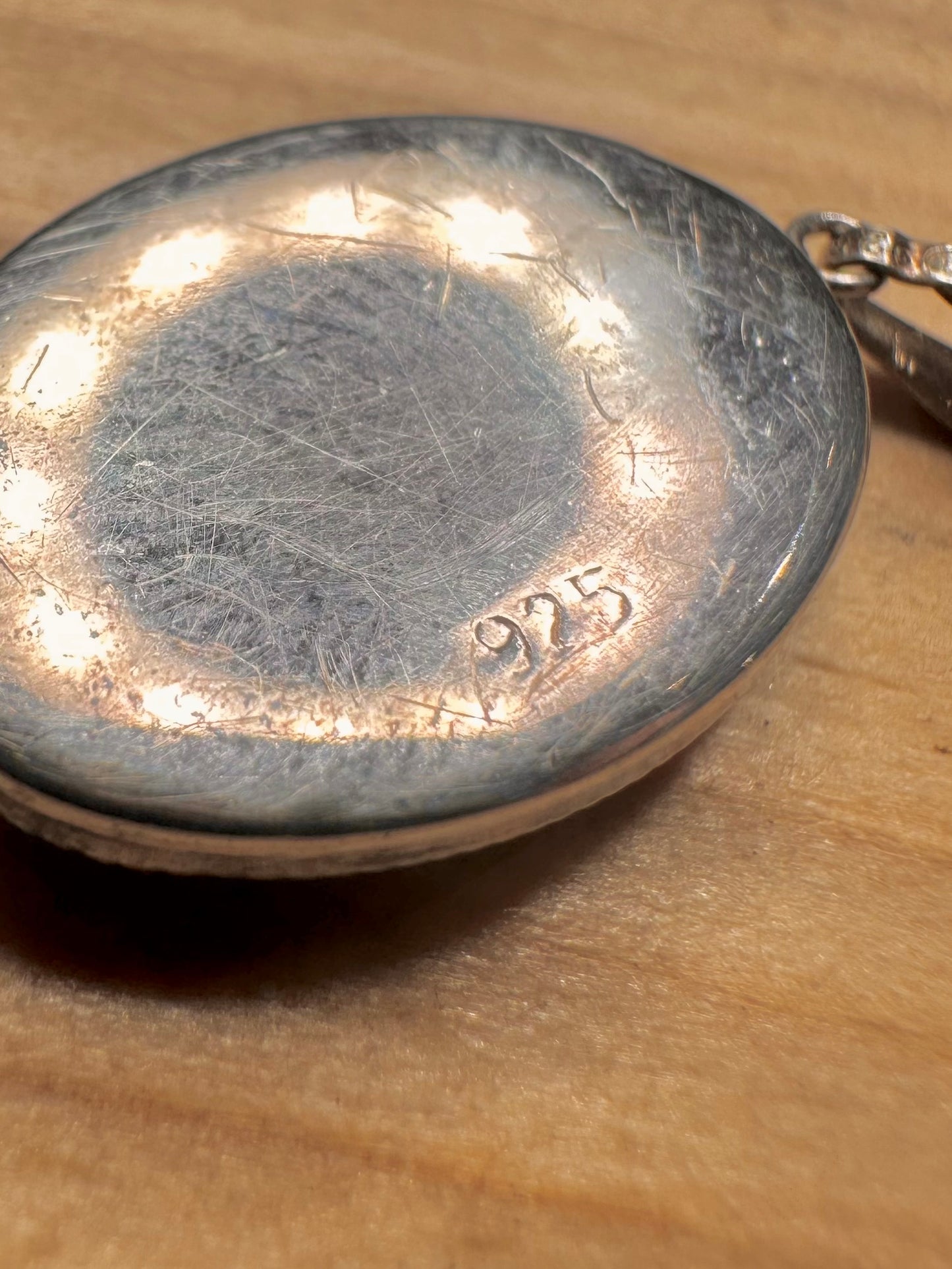 Vintage Green Blue Oval 925 Sterling Silver Pendant