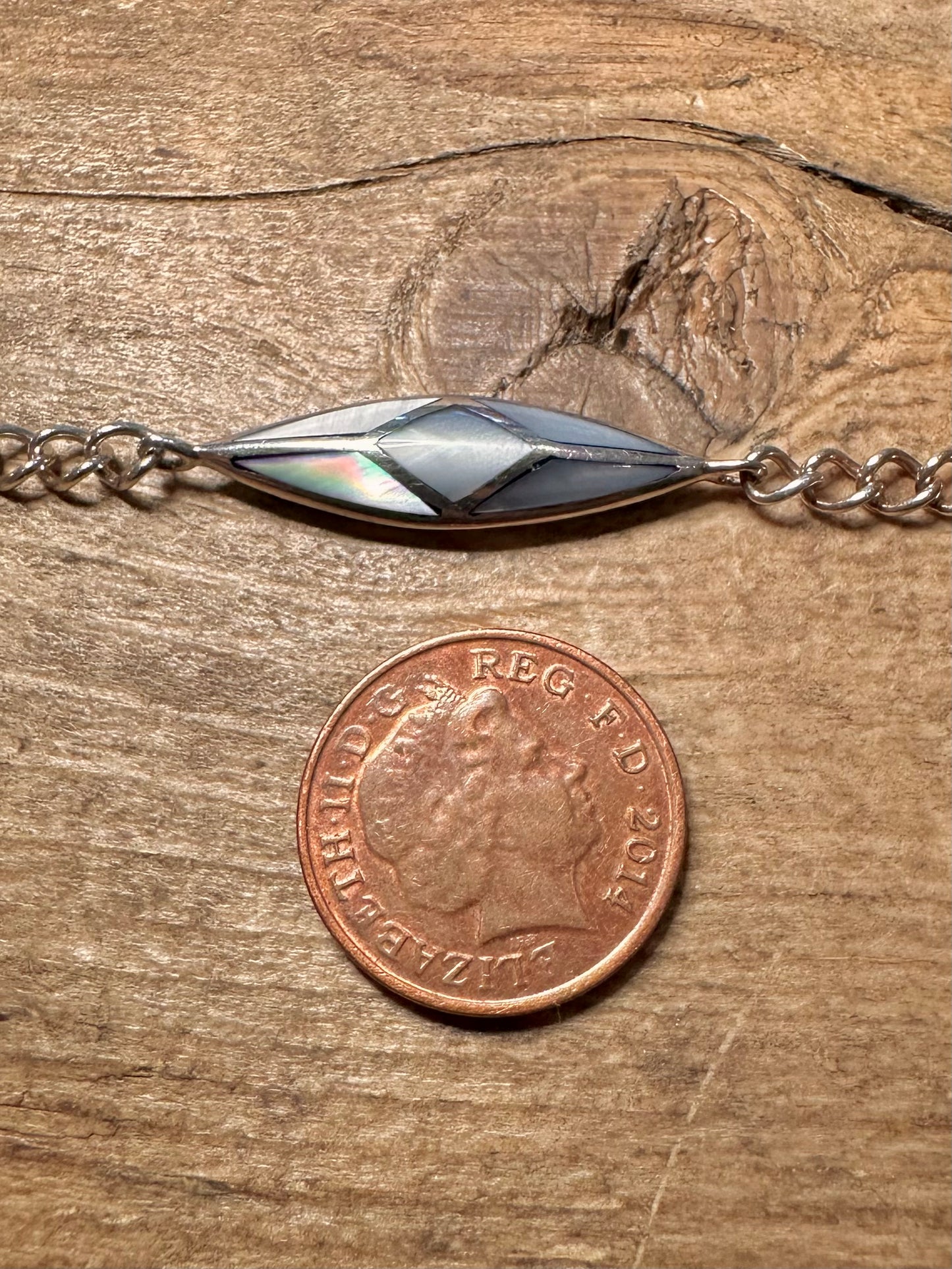 Vintage Blue Mother of Pearl 925 Silver 7.5 inch Bracelet