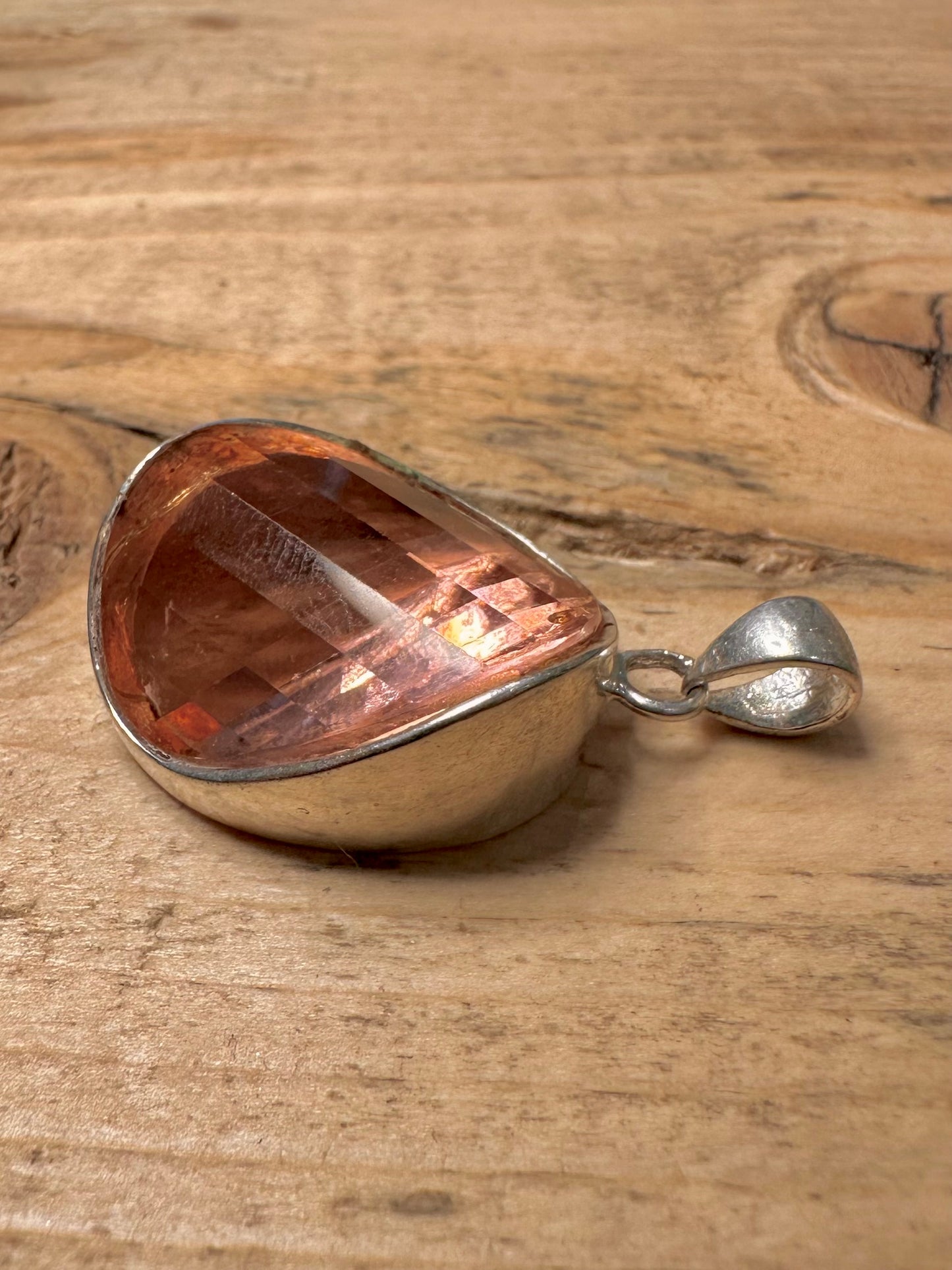 Abstract Peach Coloured Topaz 925 Silver Pendant