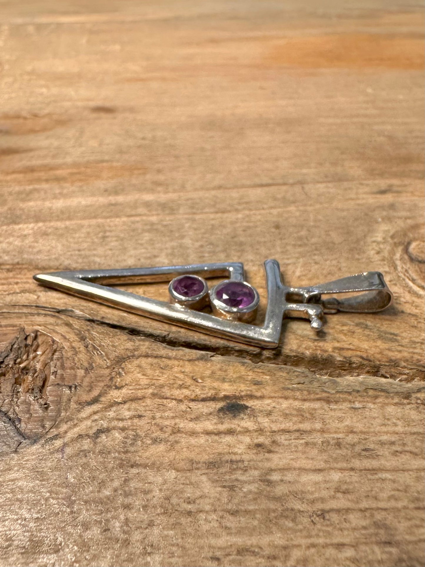 Abstract Amethyst Triangle Italy 925 Silver Pendant