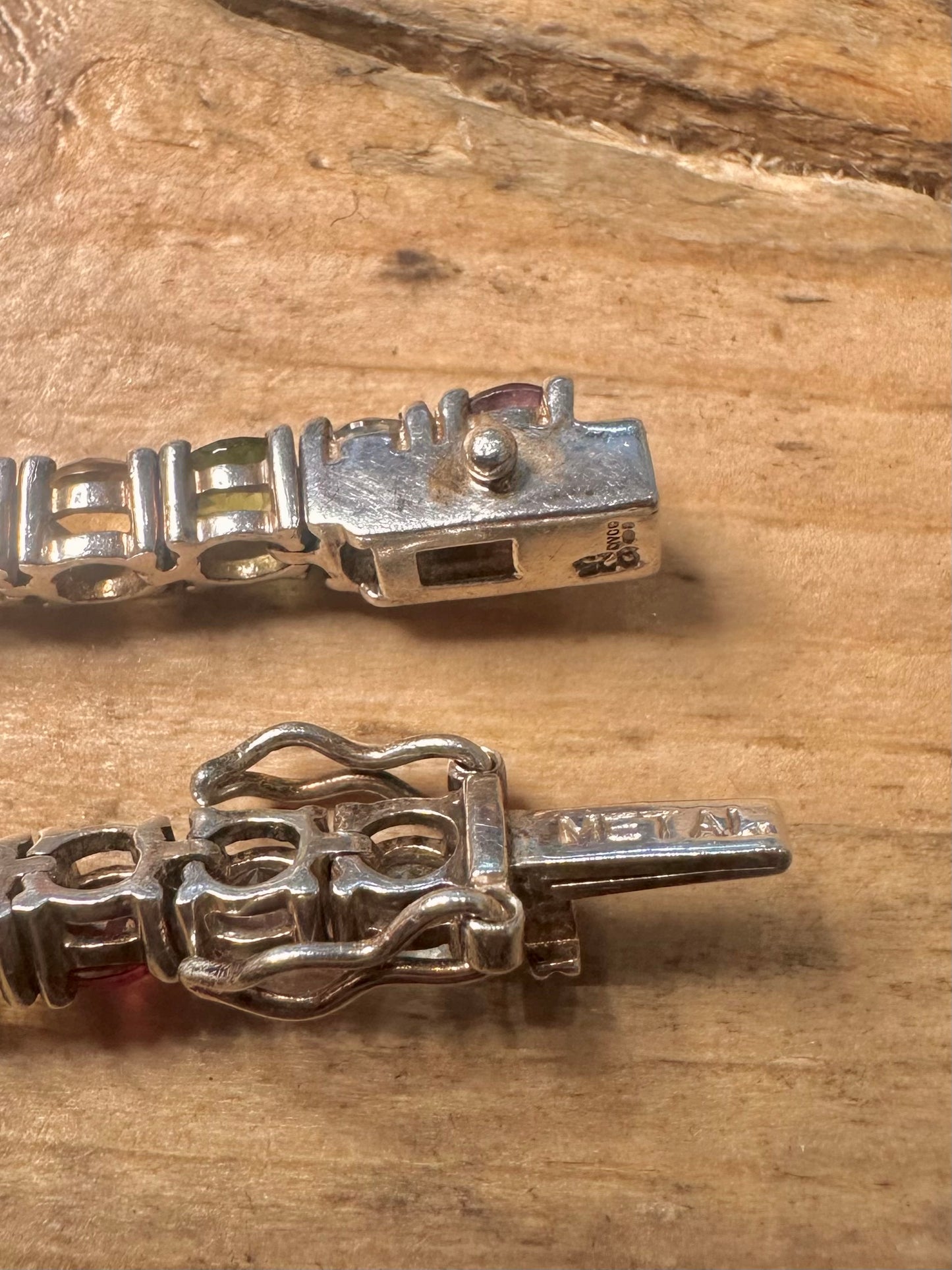 Modern 2004 Multi Gemstone Tennis 925 Silver Bracelet