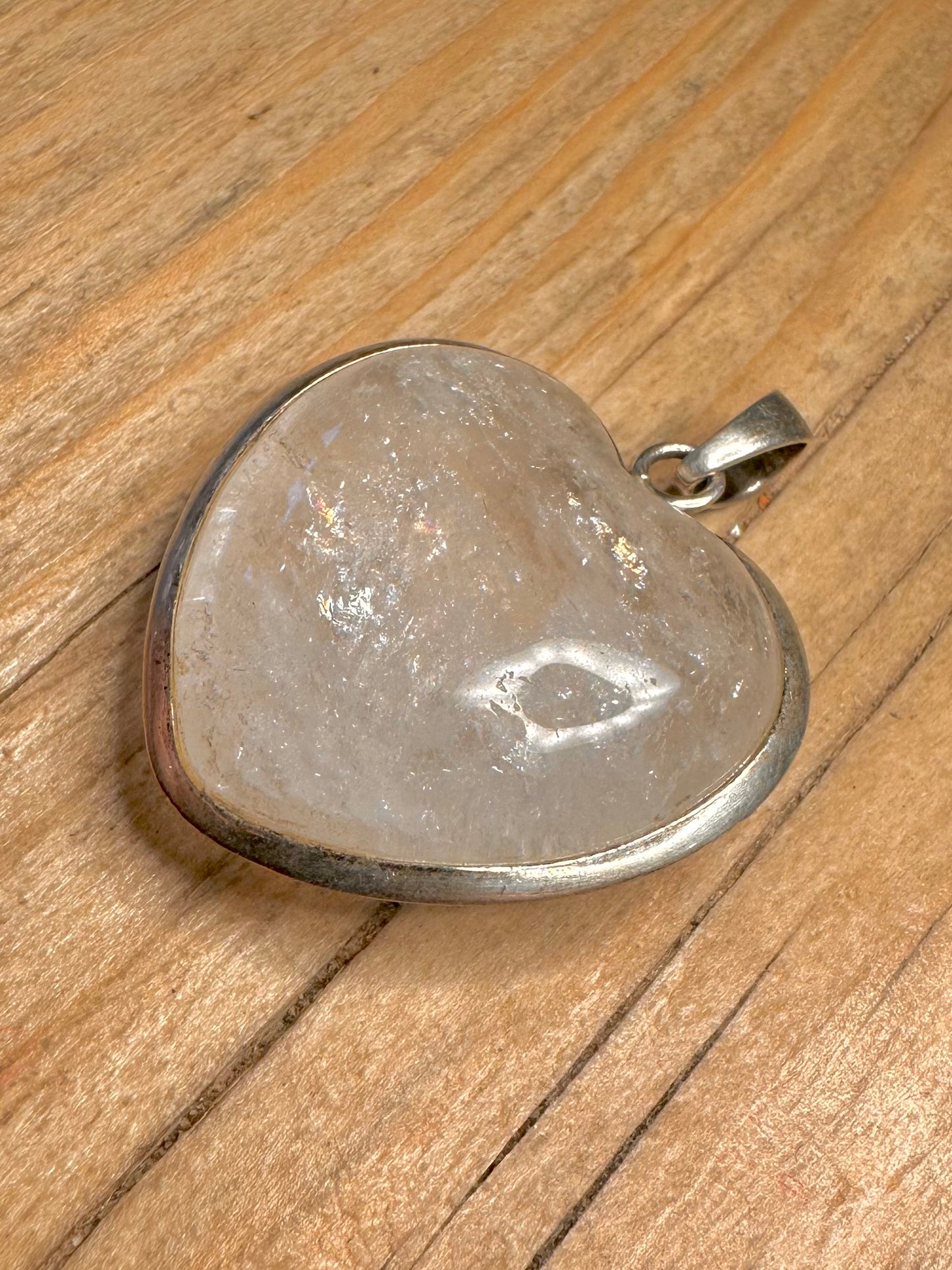 Vintage White Quarts Heart 925 Sterling Silver Pendant