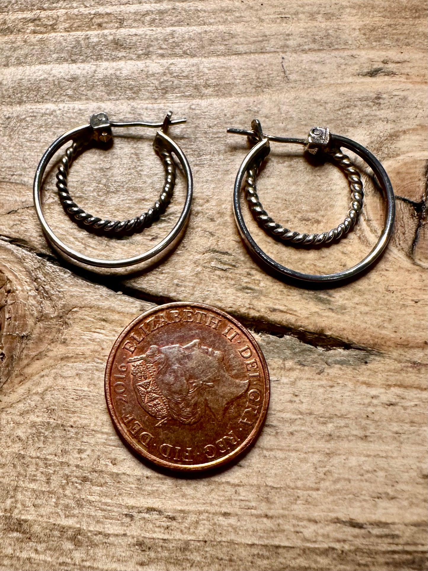 Vintage Twisted Double Hoops 925 Silver Earrings