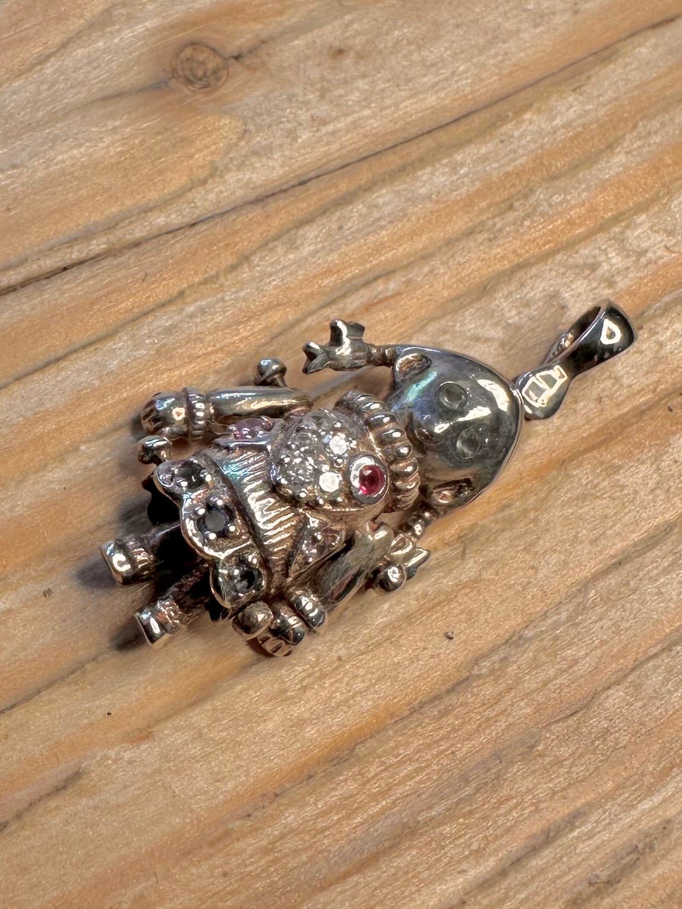 Vintage Articulated Rag Doll Multi Gemstone 925 Silver Charm Pendant