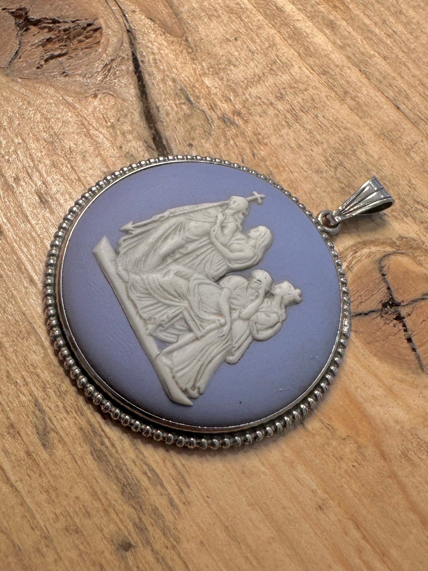 Vintage Large Blue Wedgwood Made in England 925 Silver Pendant