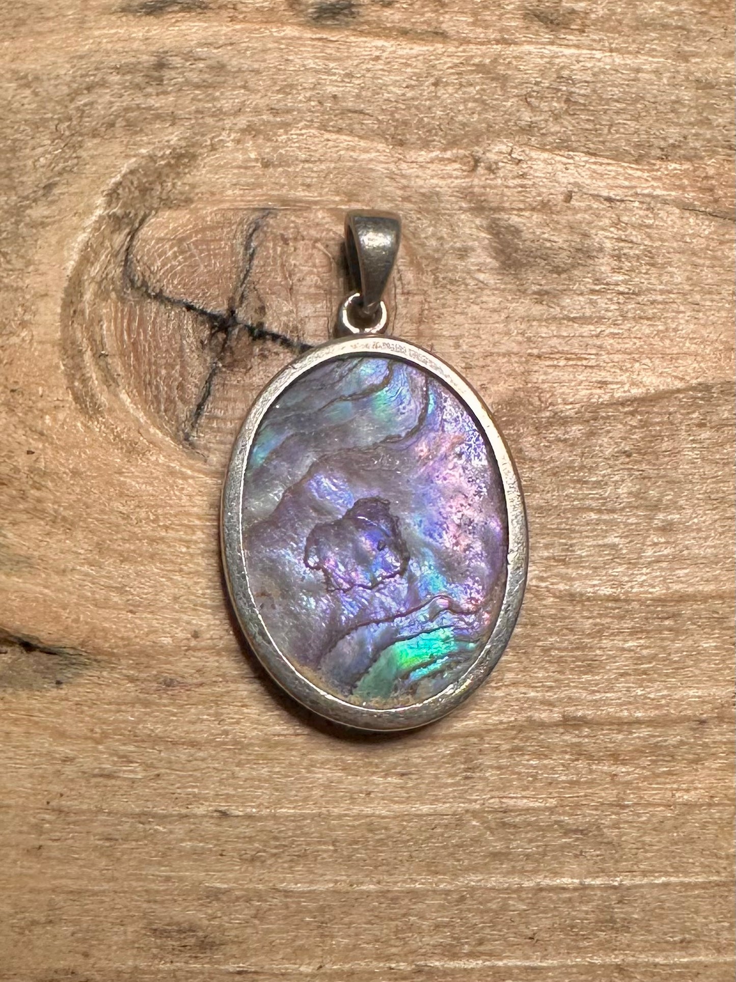 Vintage Abalone Oval 925 Silver Pendant