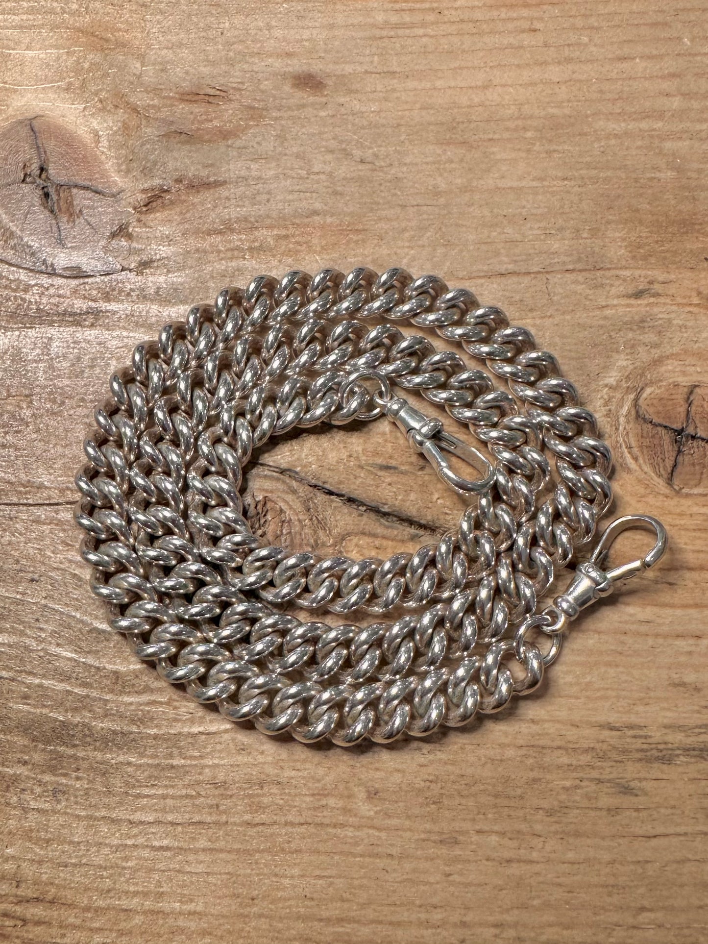 Vintage Heavy Close Curb Chain Double Albert Clasp 925 Silver 17.6 inch Necklace