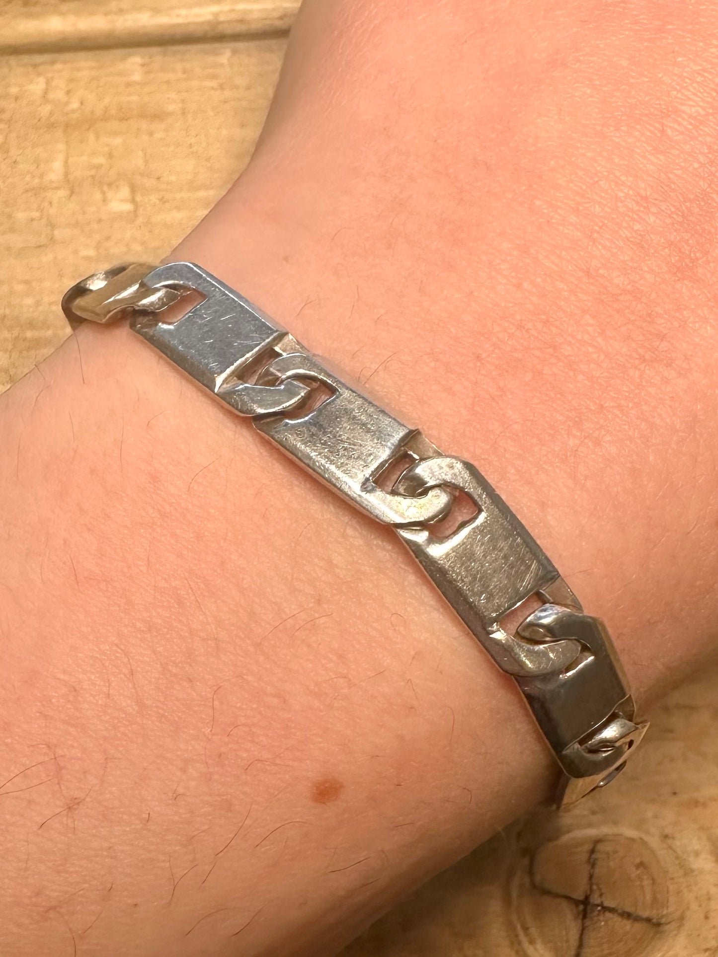 Vintage Flat Unique Chain 925 Silver 8.5 inch Bracelet