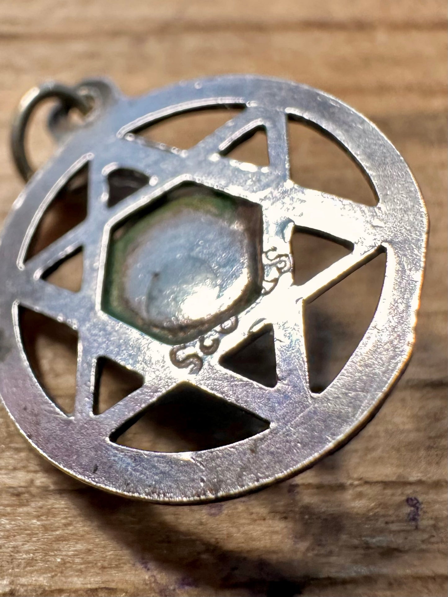 Vintage Pentacle Dark Red Stone 925 Silver Pendant