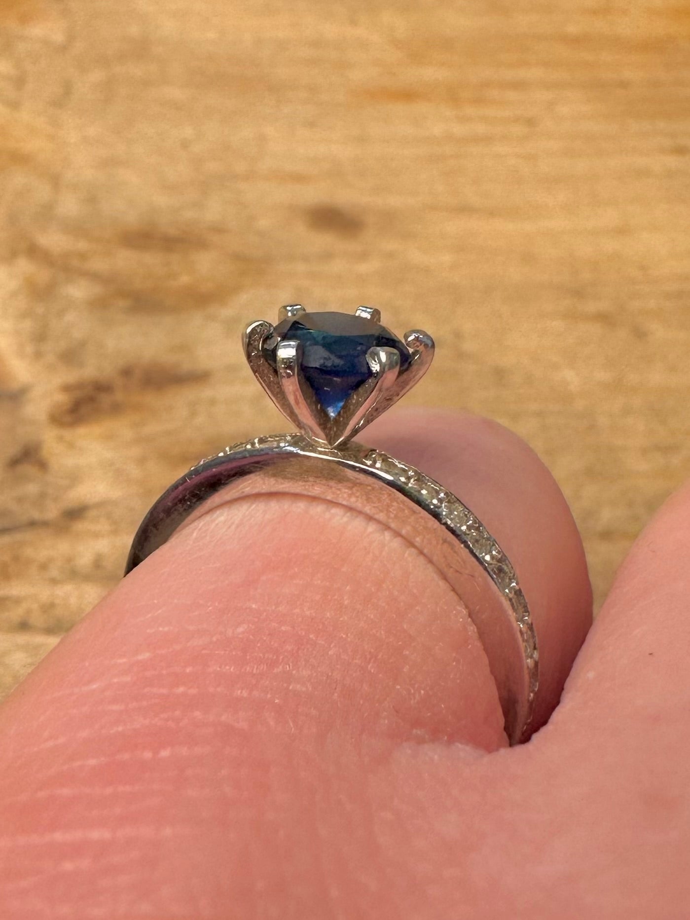 Vintage Blue Stone and White CZ 925 Silver Size M1/2 Ring