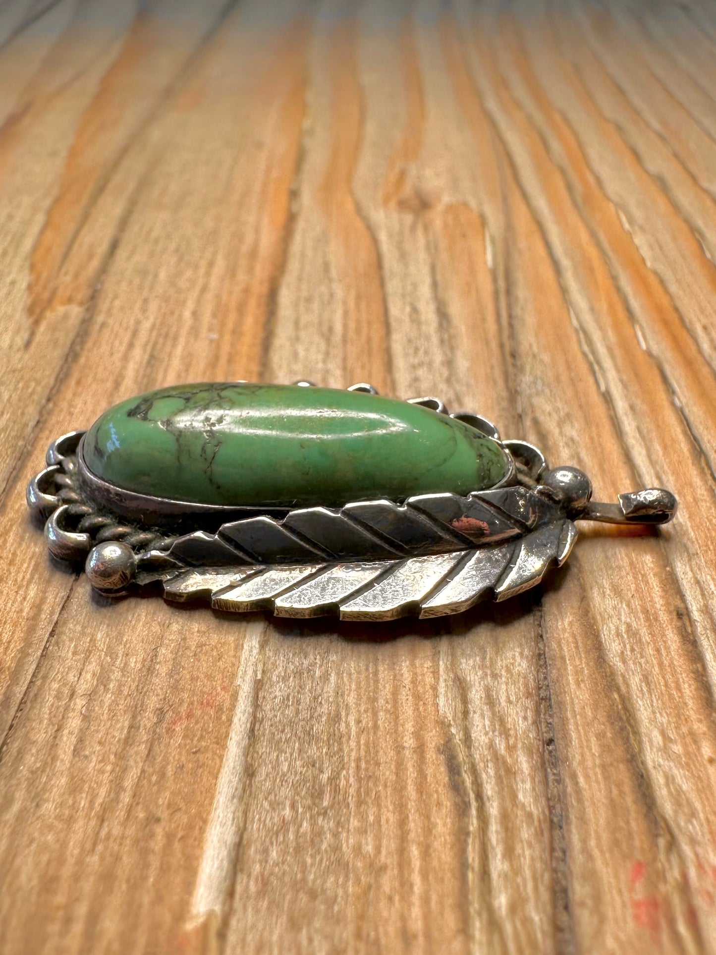 Vintage Navajo Green Turquoise 925 Sterling Silver Maker B Pendant