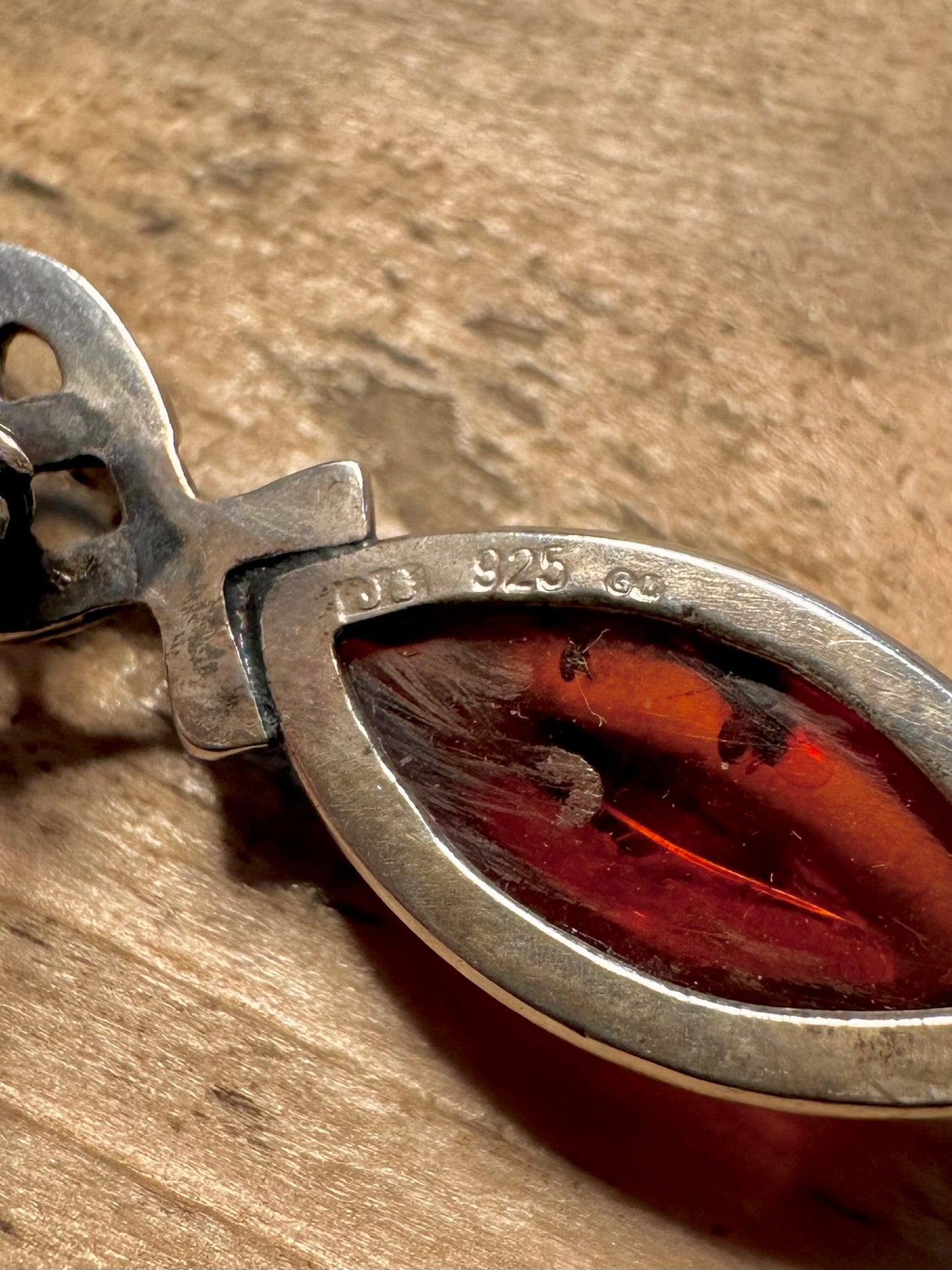 Vintage Celtic Amber 925 Silver Brooch