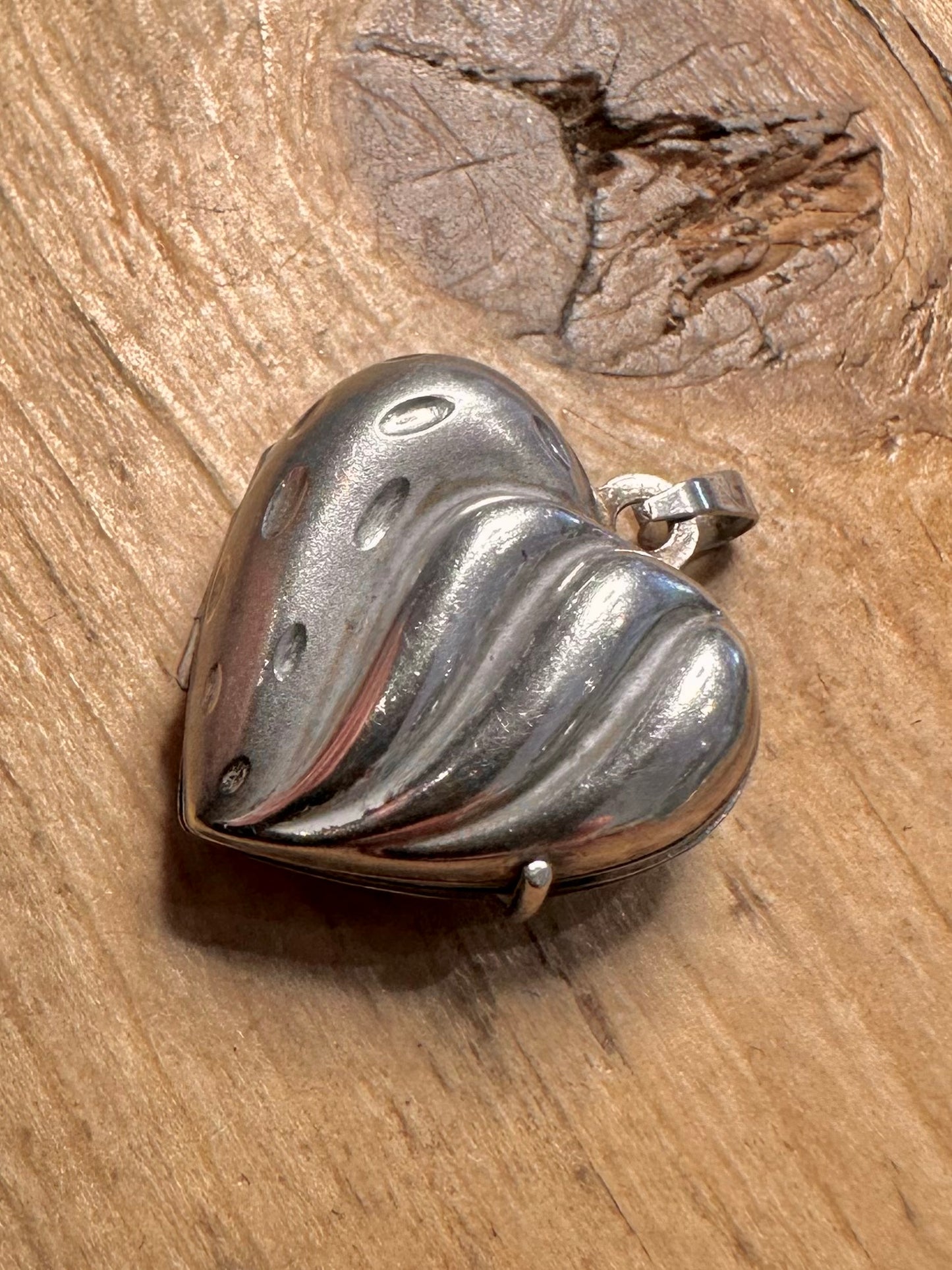 Vintage Textured Heart Locket 925 Silver Pendant