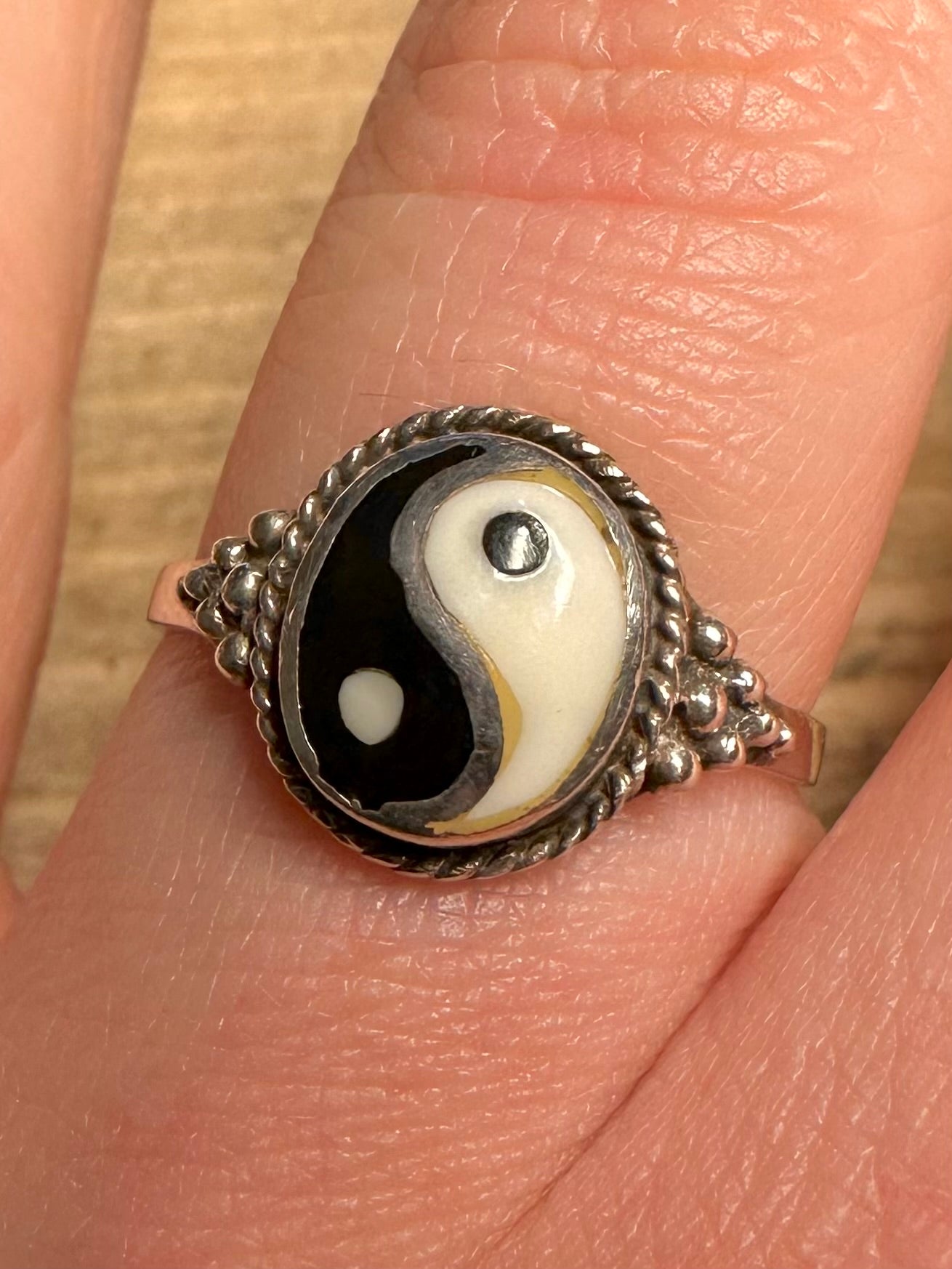 Vintage Ying and Yang 925 Silver Size Q Ring