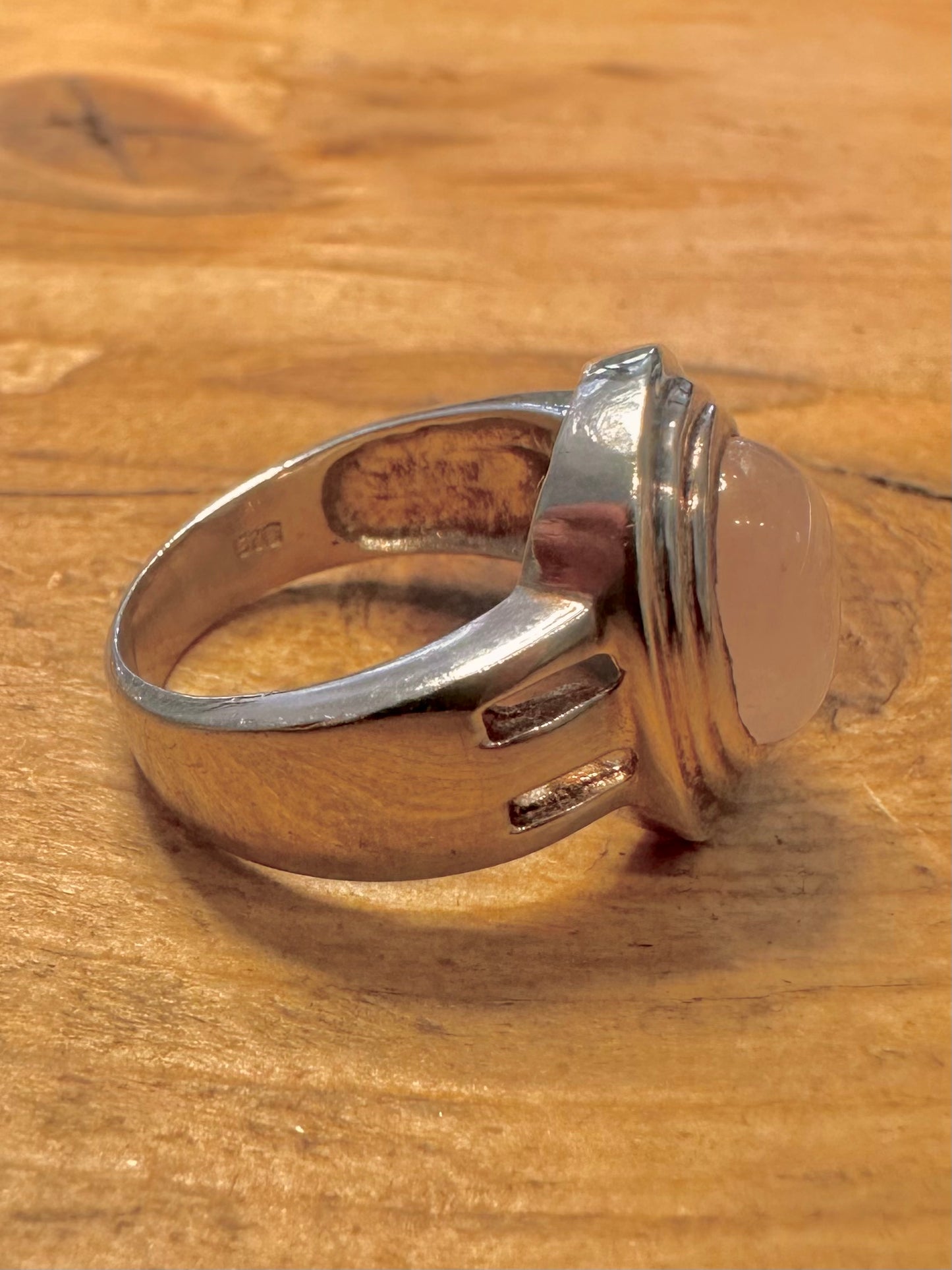 Vintage Rose Quarts Oval 925 Silver Size P Ring