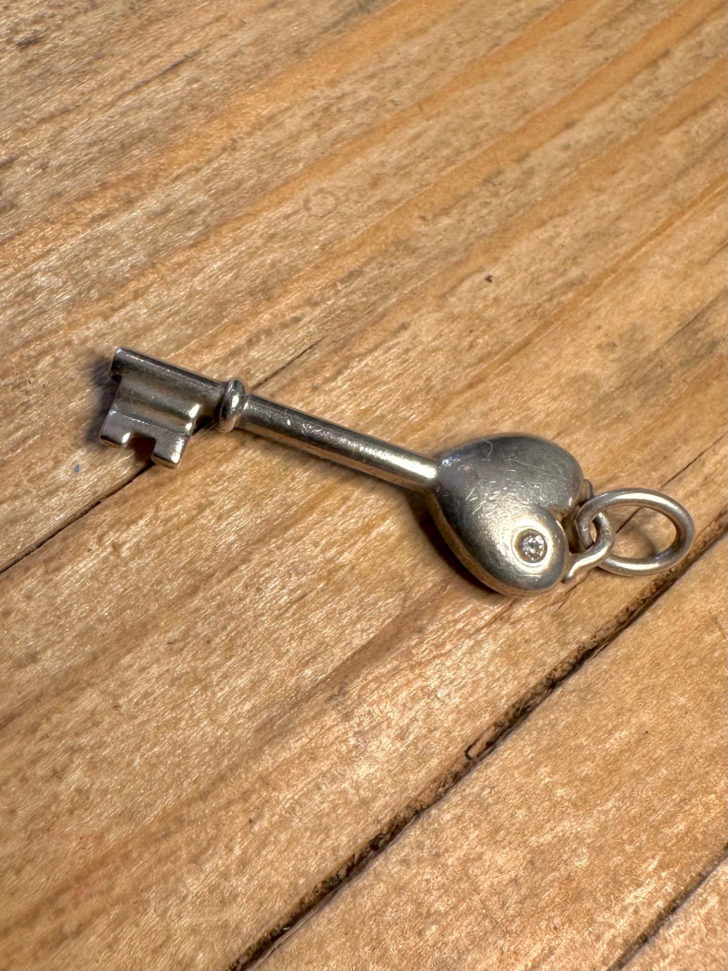 Vintage Tiffany & Co Diamond Key 925 Sterling Silver Pendant