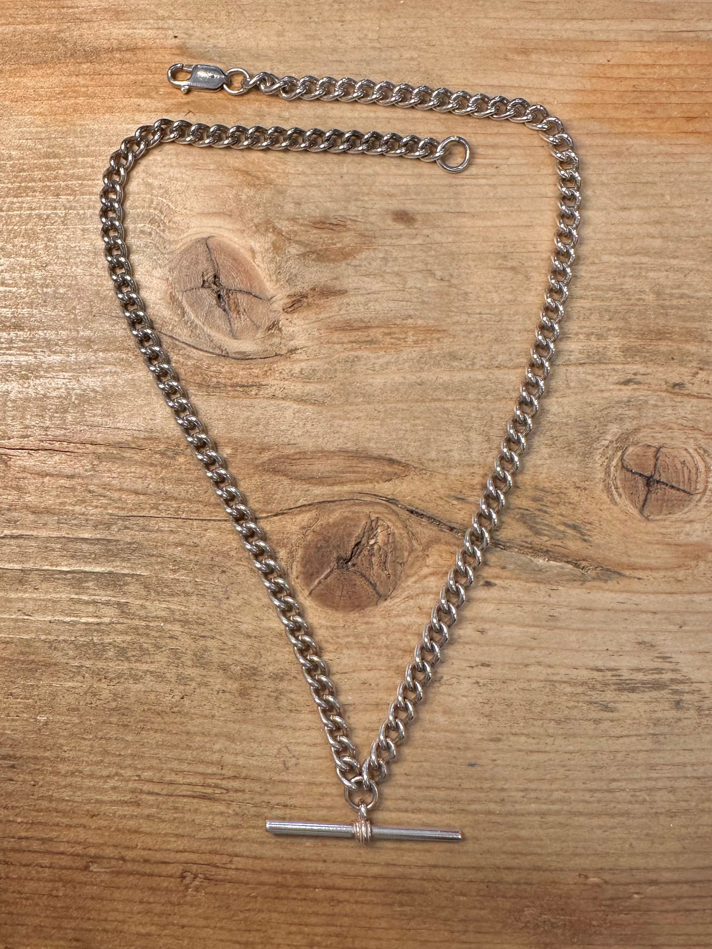 Vintage Albert Chain T Bar 925 Silver 17.5 inch Necklace