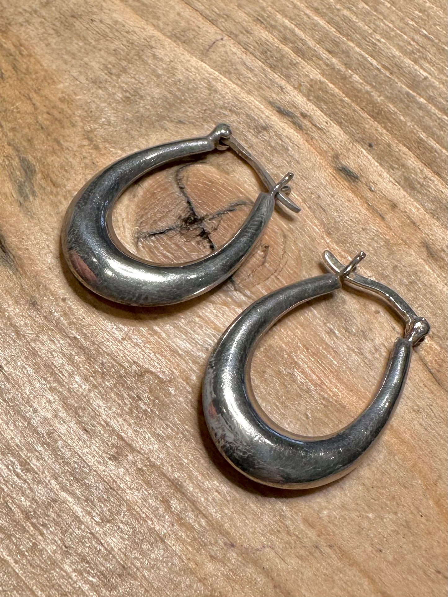 Vintage Oval Hoops 925 Silver Earrings