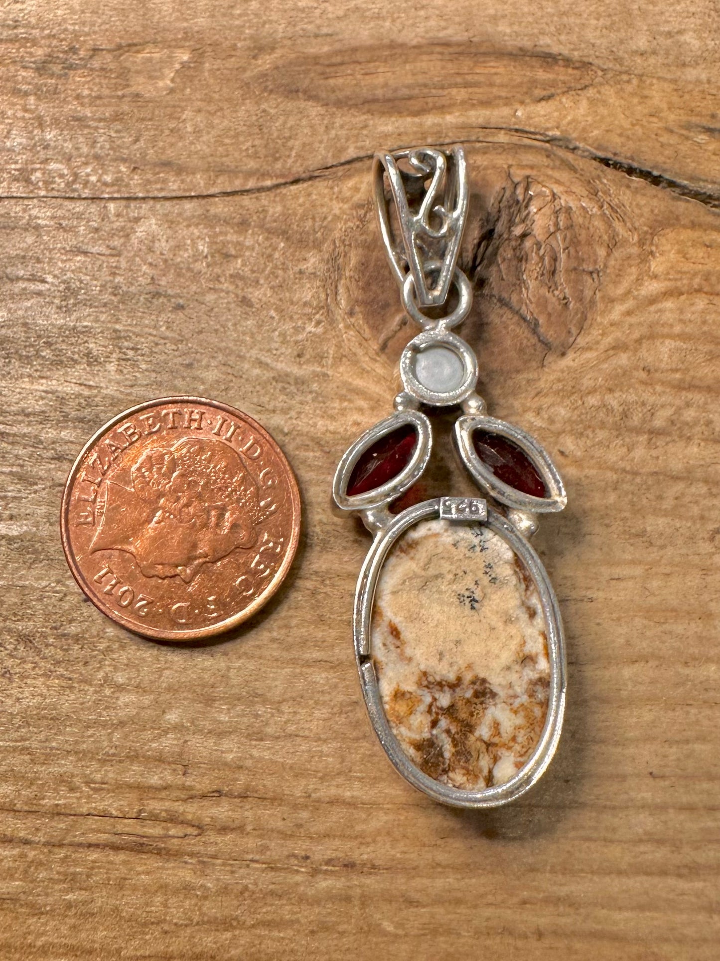 Vintage Agate Garnet and Pearl 925 Silver Pendant