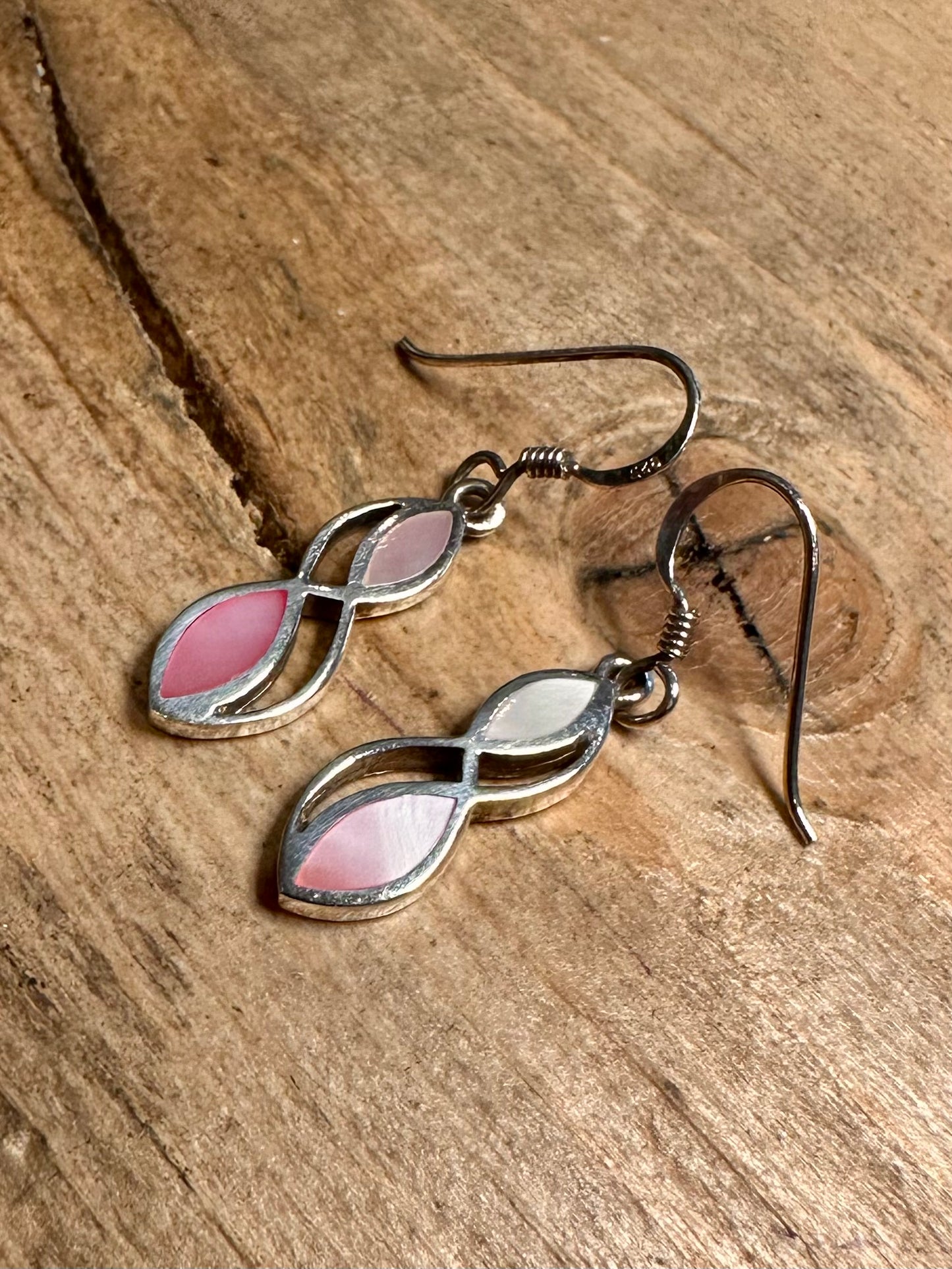 Modernist Mother of Pearl Dangle 925 Silver Earrings