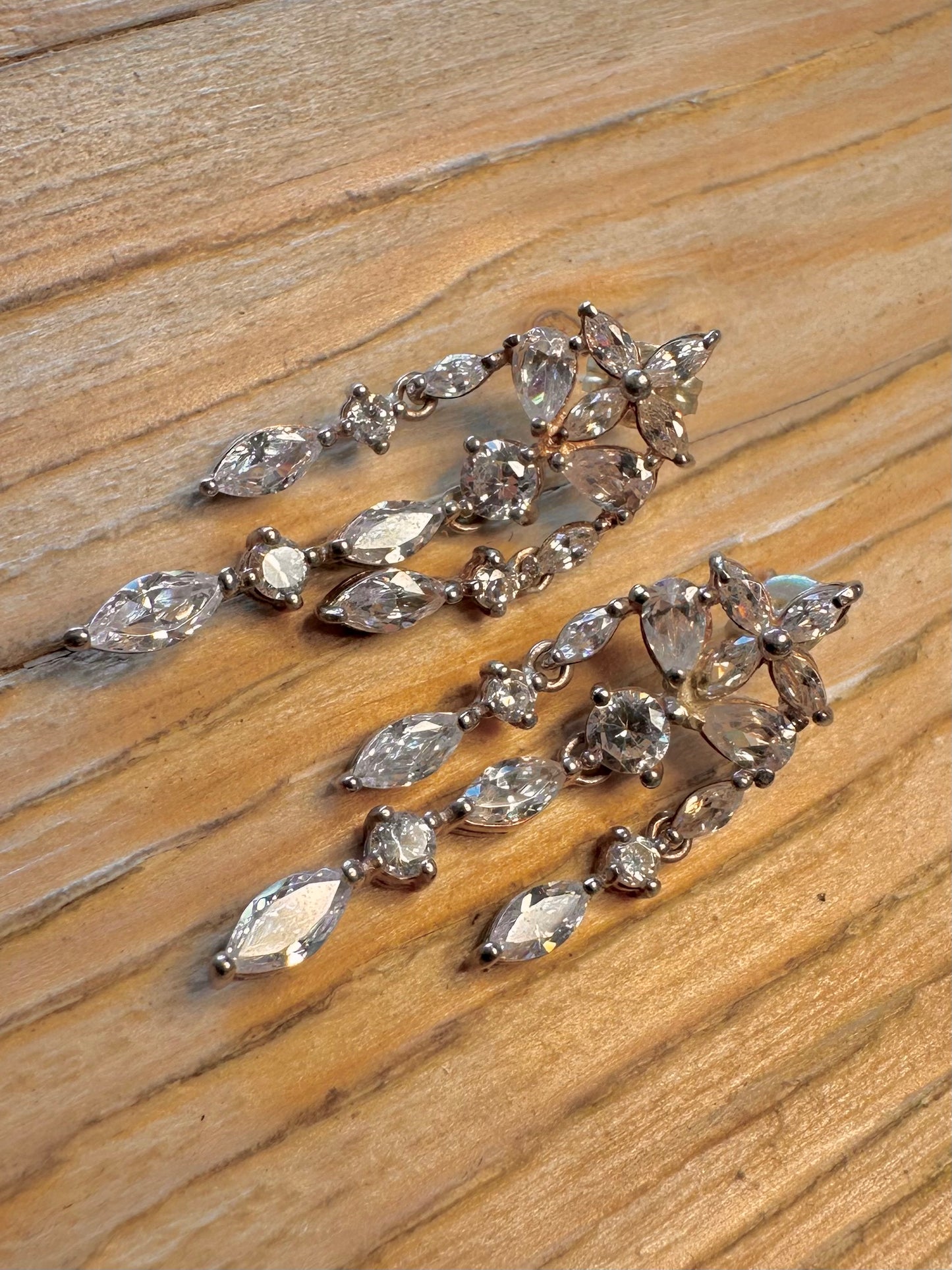 Vintage Elegant CZ Stone Dangle 925 Sterling Silver Earrings