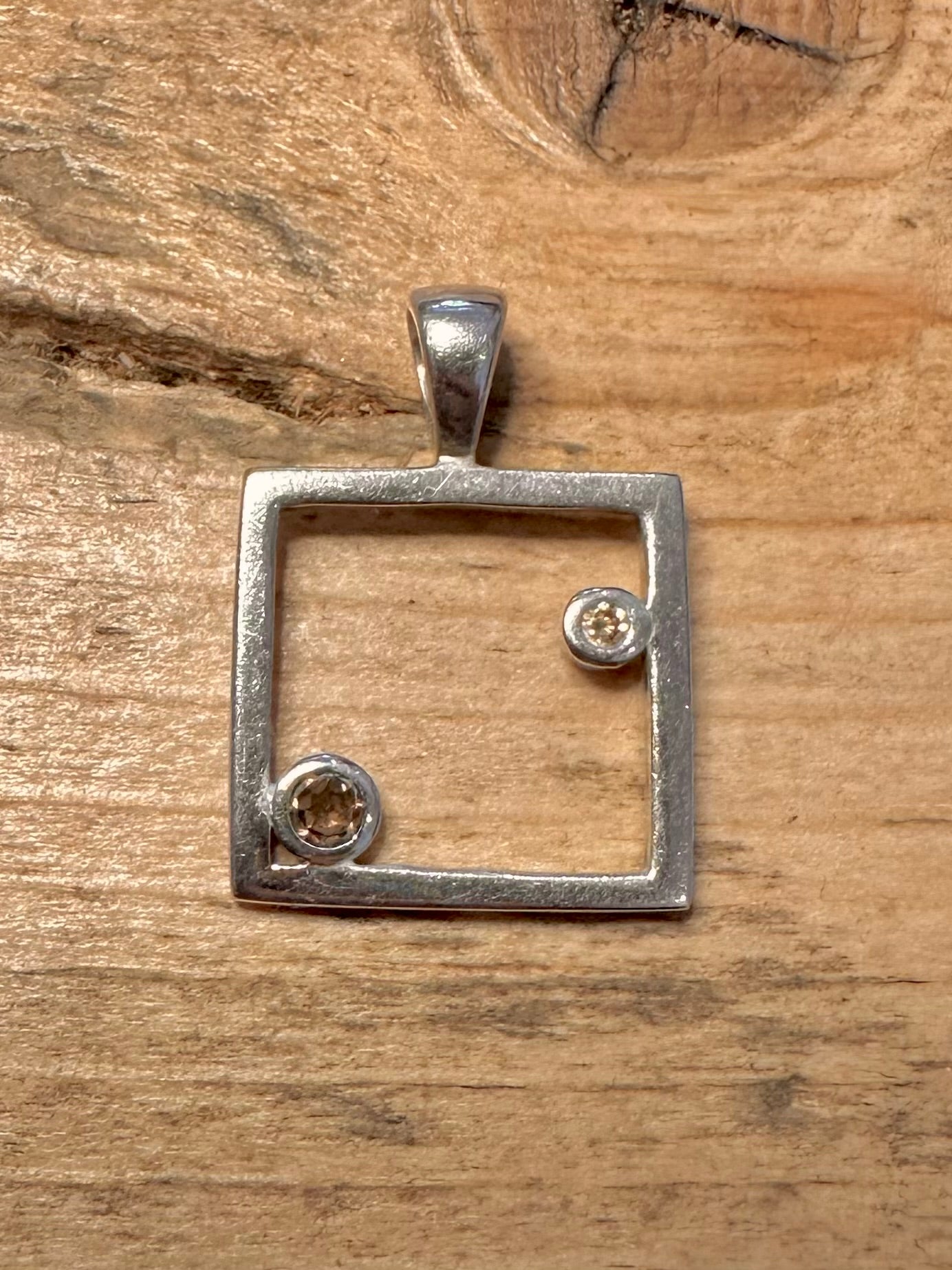 Modernist Square Stone Stones 925 Silver Pendant
