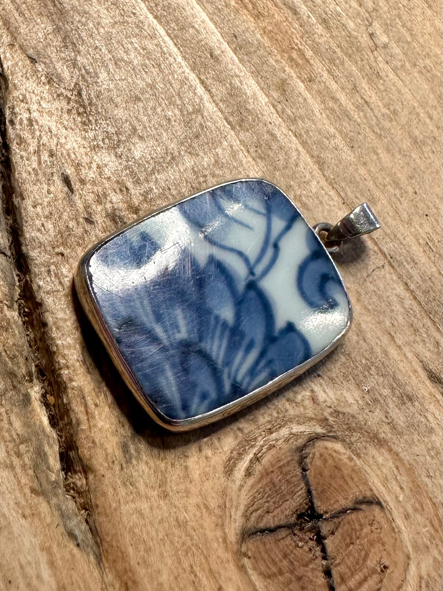 Vintage Ceramic 925 Silver Pendant