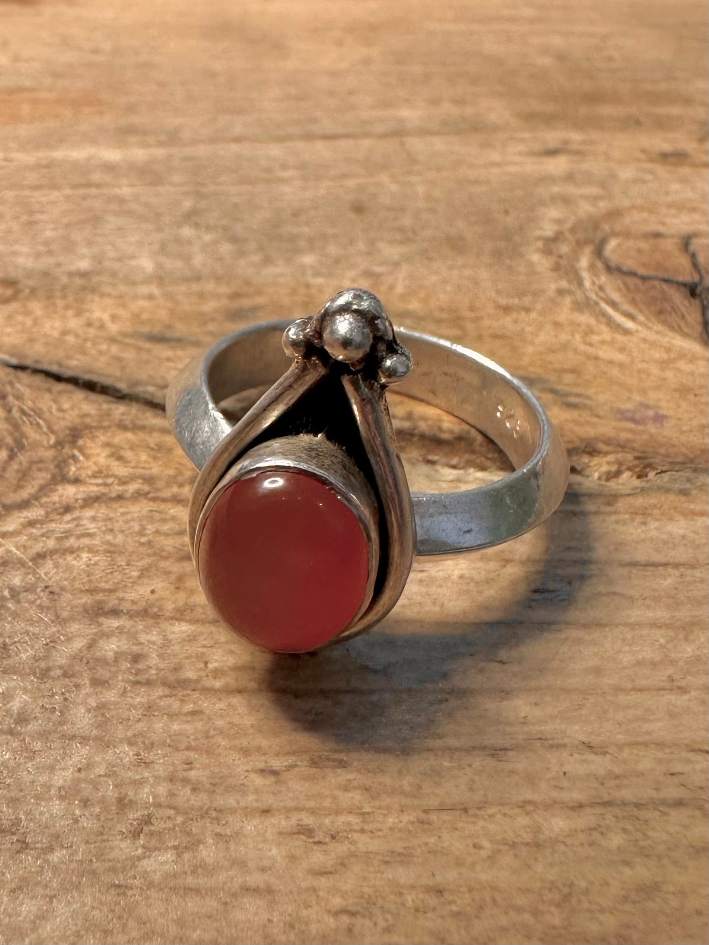 Vintage Carnelian Boho 925 Silver Size R Ring