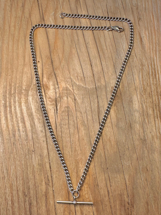Vintage Albert Chain T Bar 925 Sterling Silver 18.5 inch Necklace